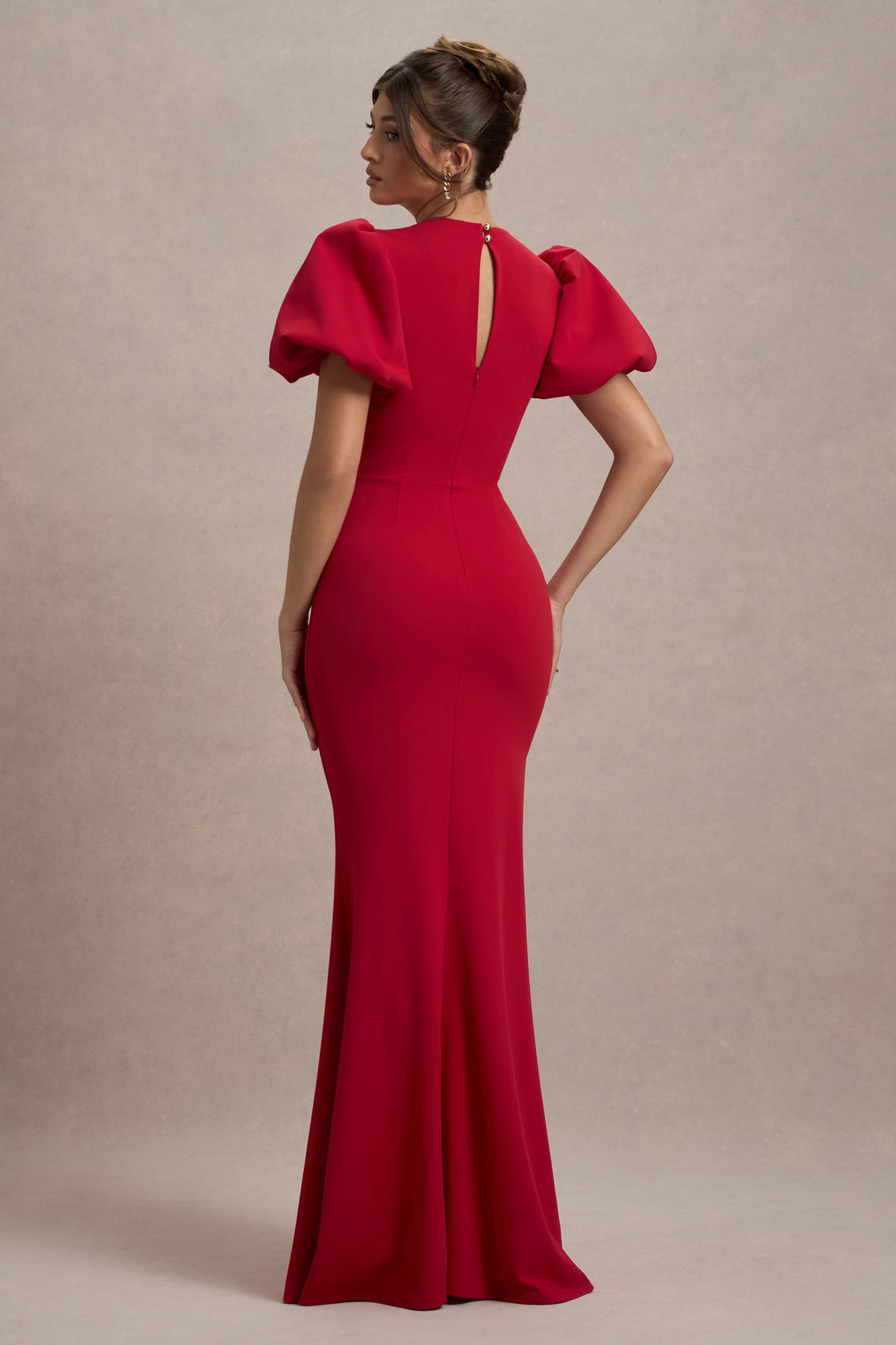 Love Letters Red Puff-Sleeve Maxi Dress Club L London - UK Love Letters Red Puff-Sleeve Maxi Dress Club L London - UK