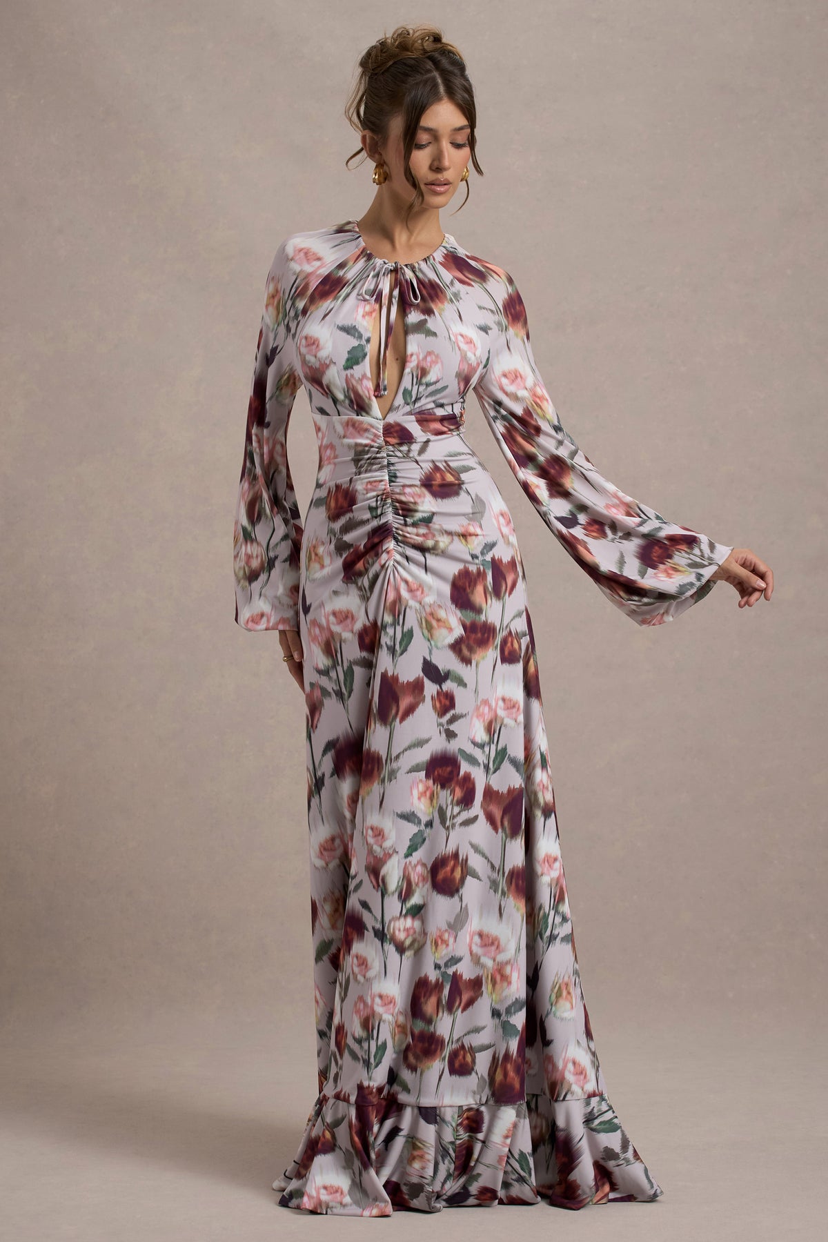 Althena | Cream Floral Print Balloon-Sleeve Maxi Dress - Club L 