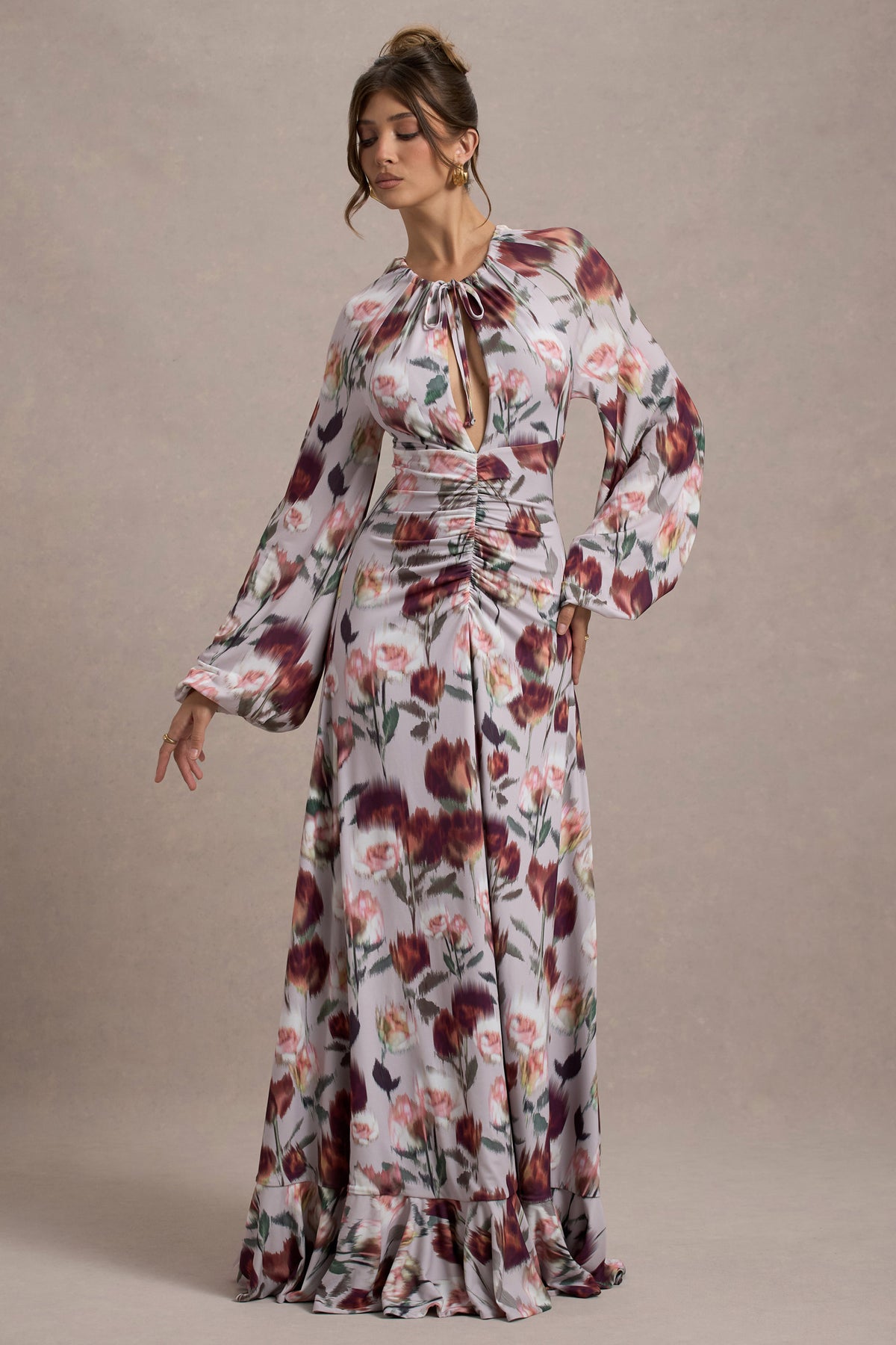 Althena | Cream Floral Print Balloon-Sleeve Maxi Dress - Club L 