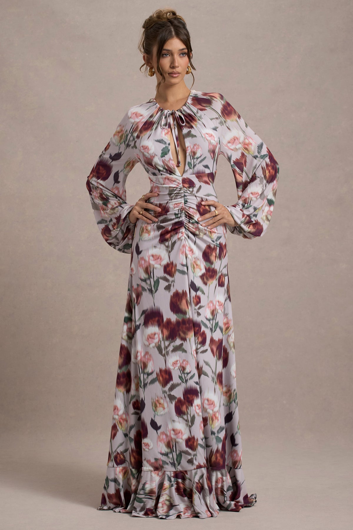 Althena | Cream Floral Print Balloon-Sleeve Maxi Dress - Club L 