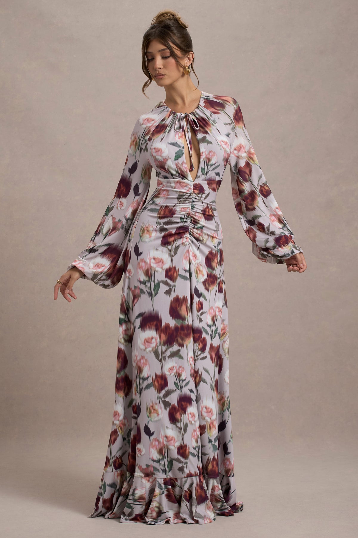 Althena | Cream Floral Print Balloon-Sleeve Maxi Dress - Club L 