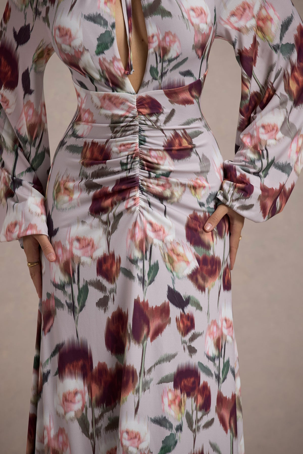 Althena | Cream Floral Print Balloon-Sleeve Maxi Dress - Club L 