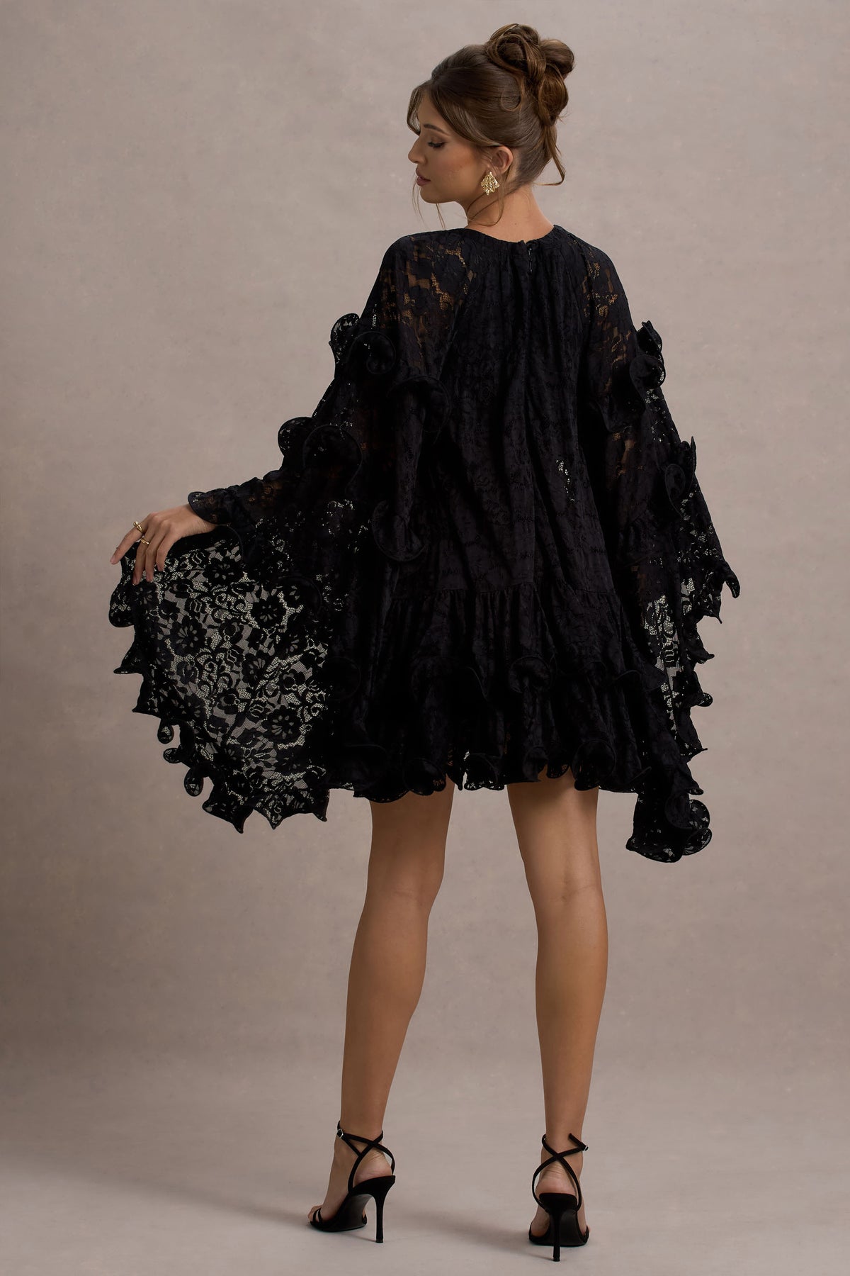 Arlington | Black Lace Cape-Sleeve Mini Dress - Club L 