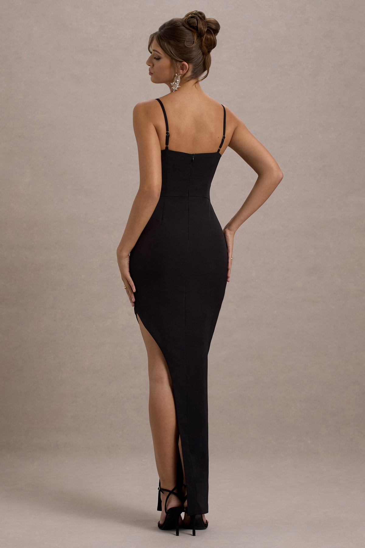 Ignacia | Black Asymmetric Maxi Dress With Embellished Sequin Detail - Club L 