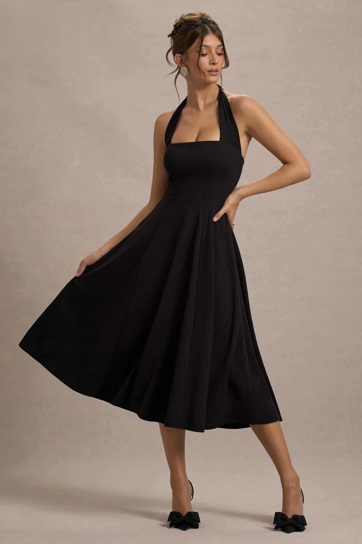 Auburn Black Halter Skater Midi Dress Club L London - UK Auburn Black Halter Skater Midi Dress Club L London - UK