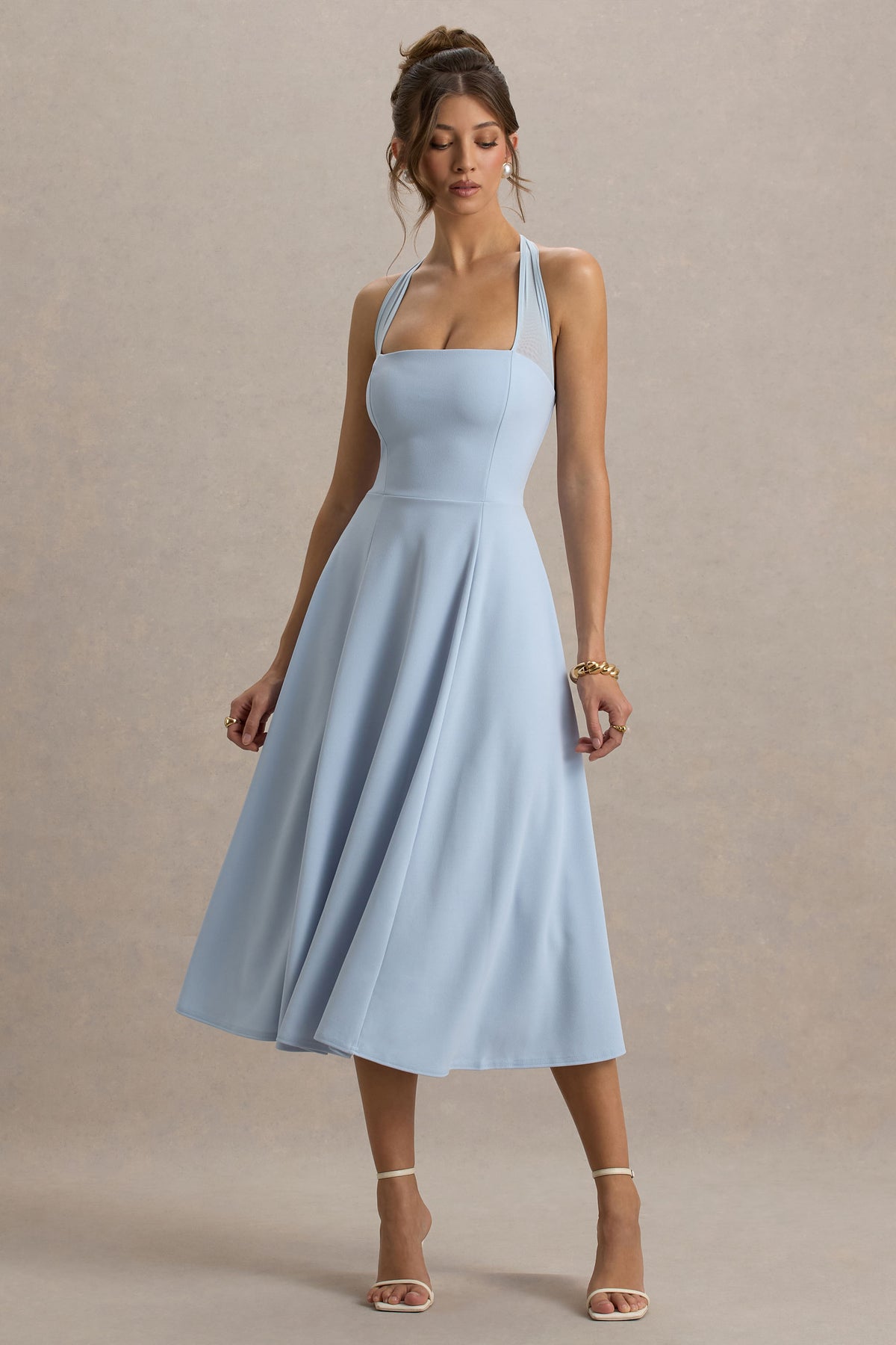Auburn Powder Blue Halter-Neck Midi Dress Club L London - UK Auburn Powder Blue Halter-Neck Midi Dress Club L London - UK