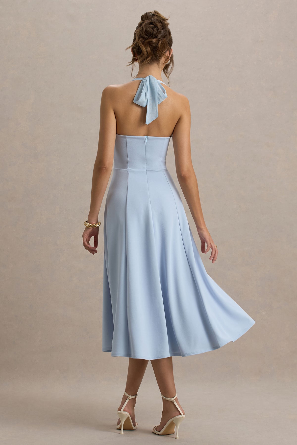 Auburn Powder Blue Halter-Neck Midi Dress Club L London - UK Auburn Powder Blue Halter-Neck Midi Dress Club L London - UK