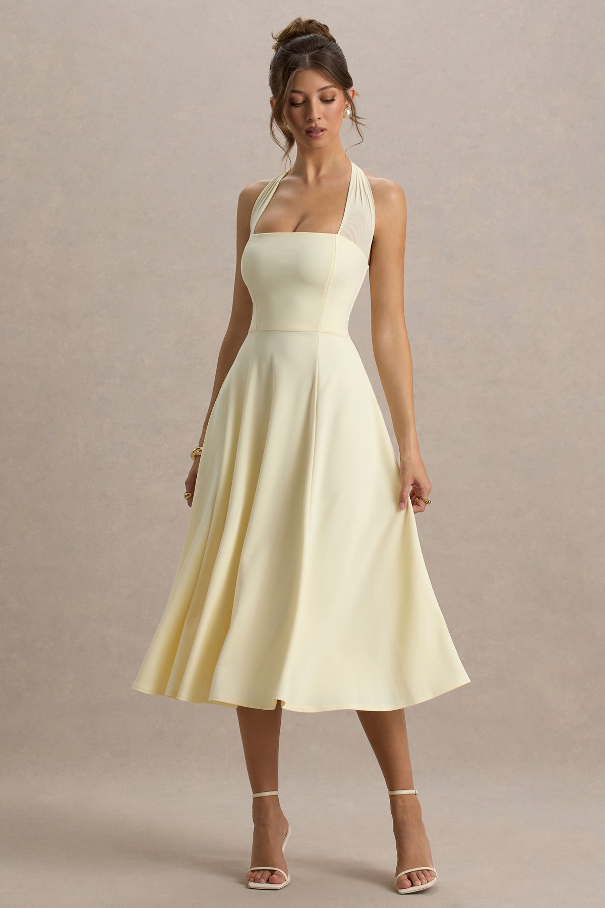 Auburn Pale Lemon Halter-Neck Midi Dress Club L London - UK Auburn Pale Lemon Halter-Neck Midi Dress Club L London - UK