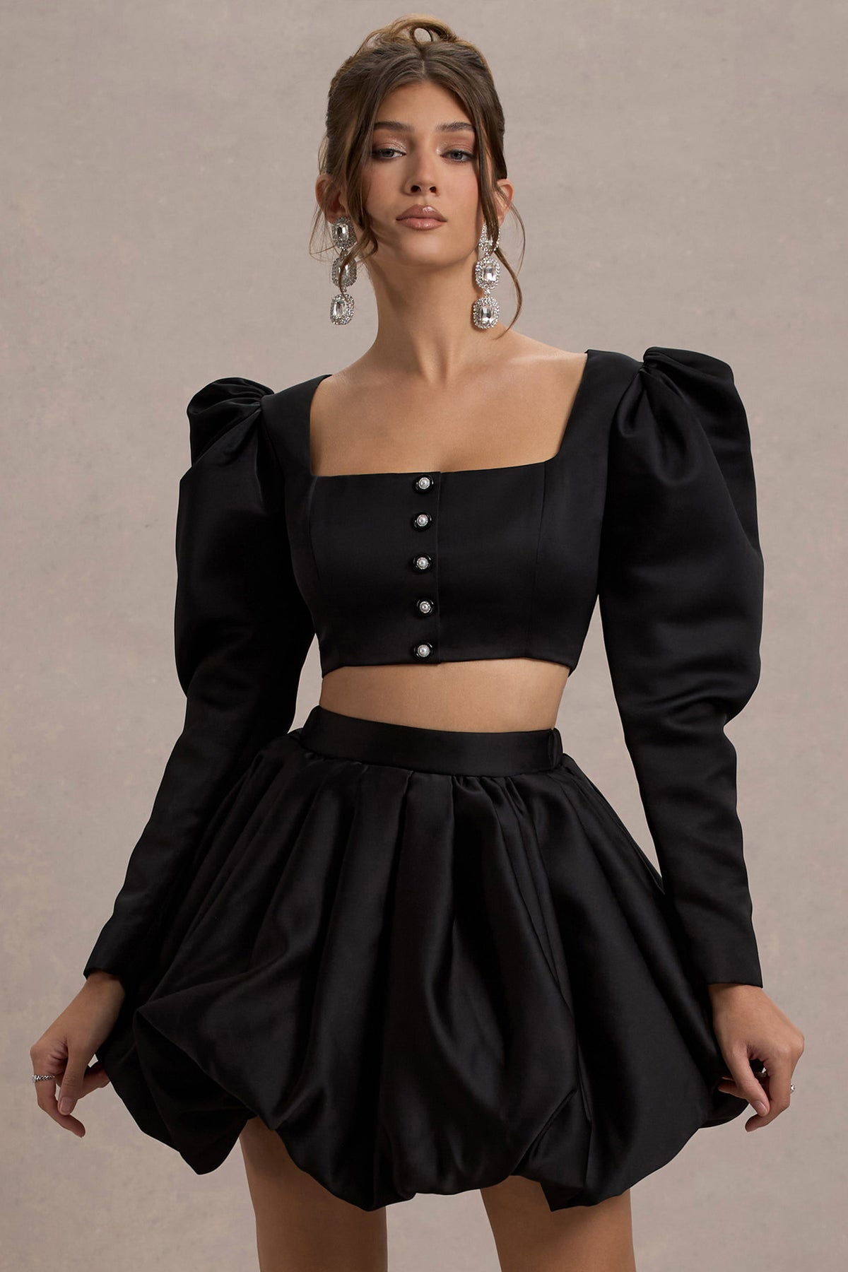 Eloisa Satin Puff Sleeve Cropped Jacket