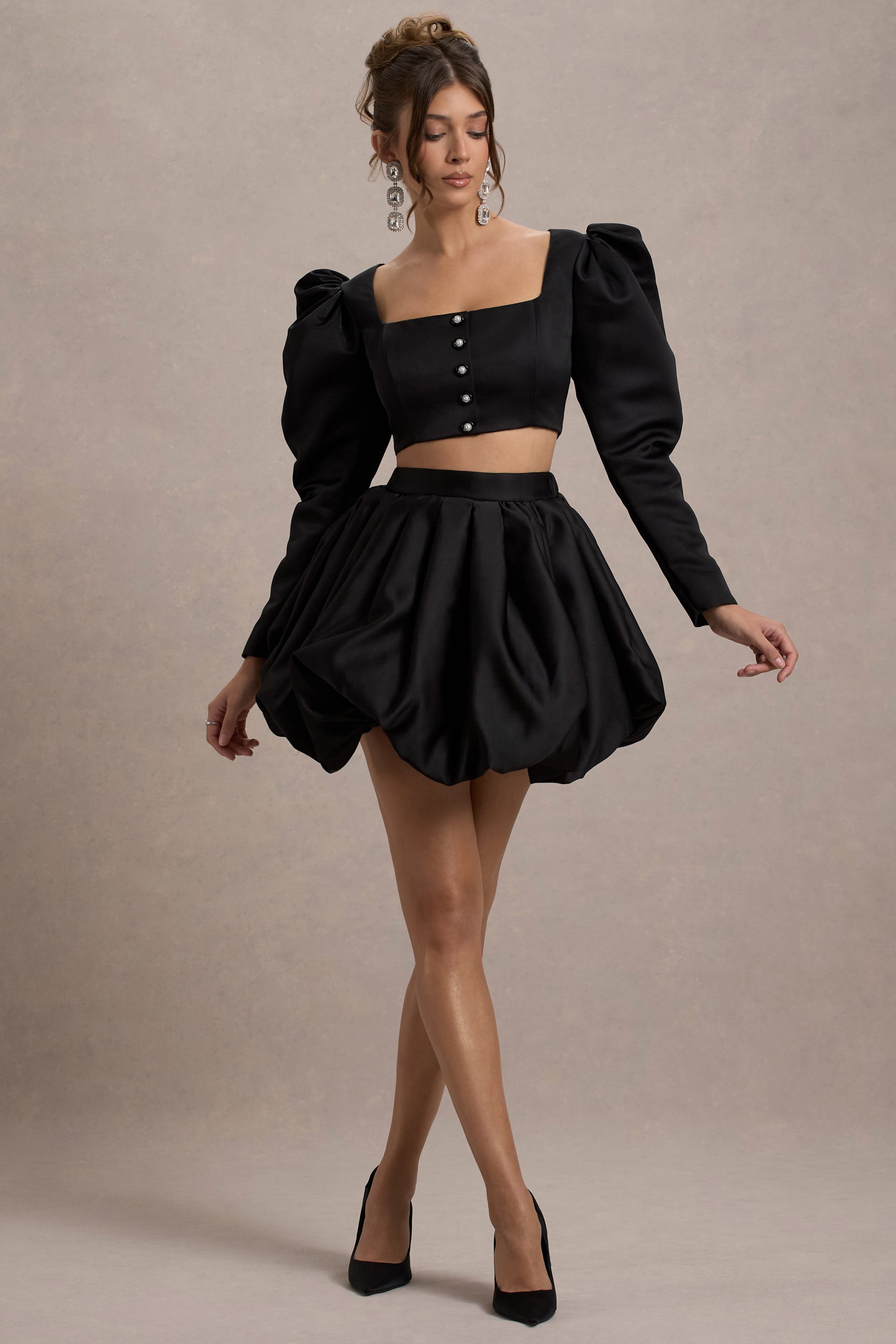 Tosca | Black Satin Bubble Mini Skirt - Club L 