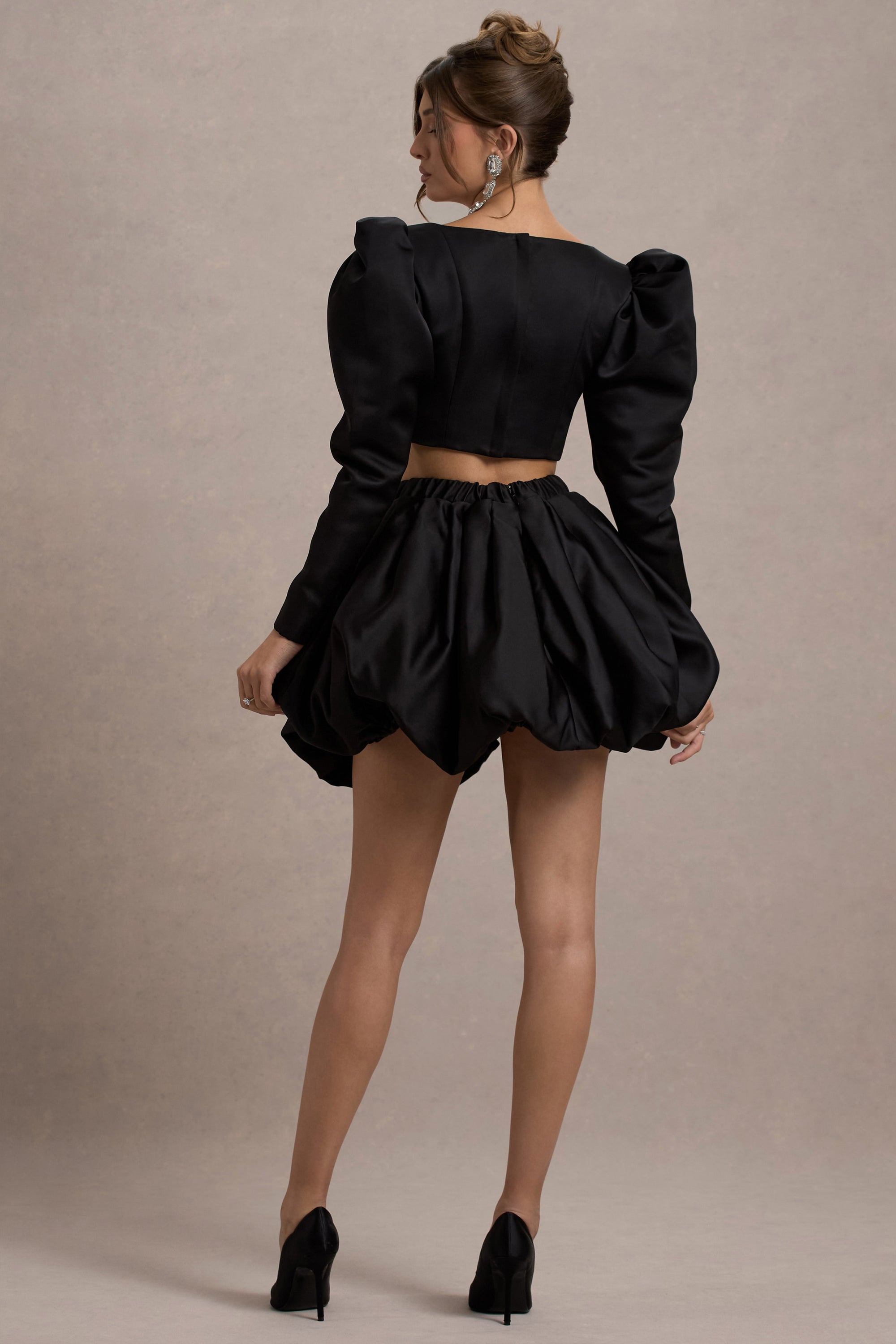Tosca | Black Satin Bubble Mini Skirt - Club L 