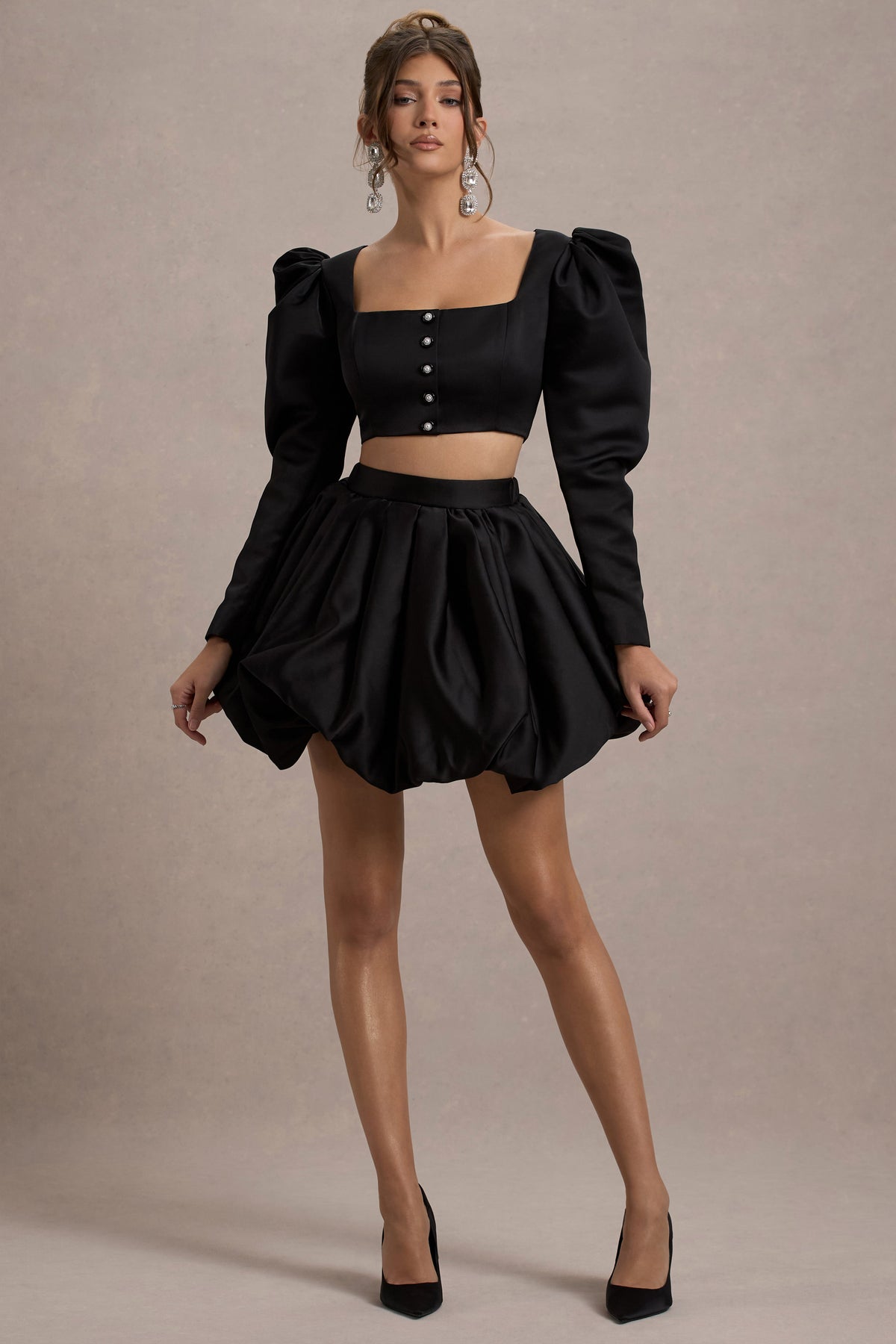 Tosca | Black Satin Bubble Mini Skirt - Club L 