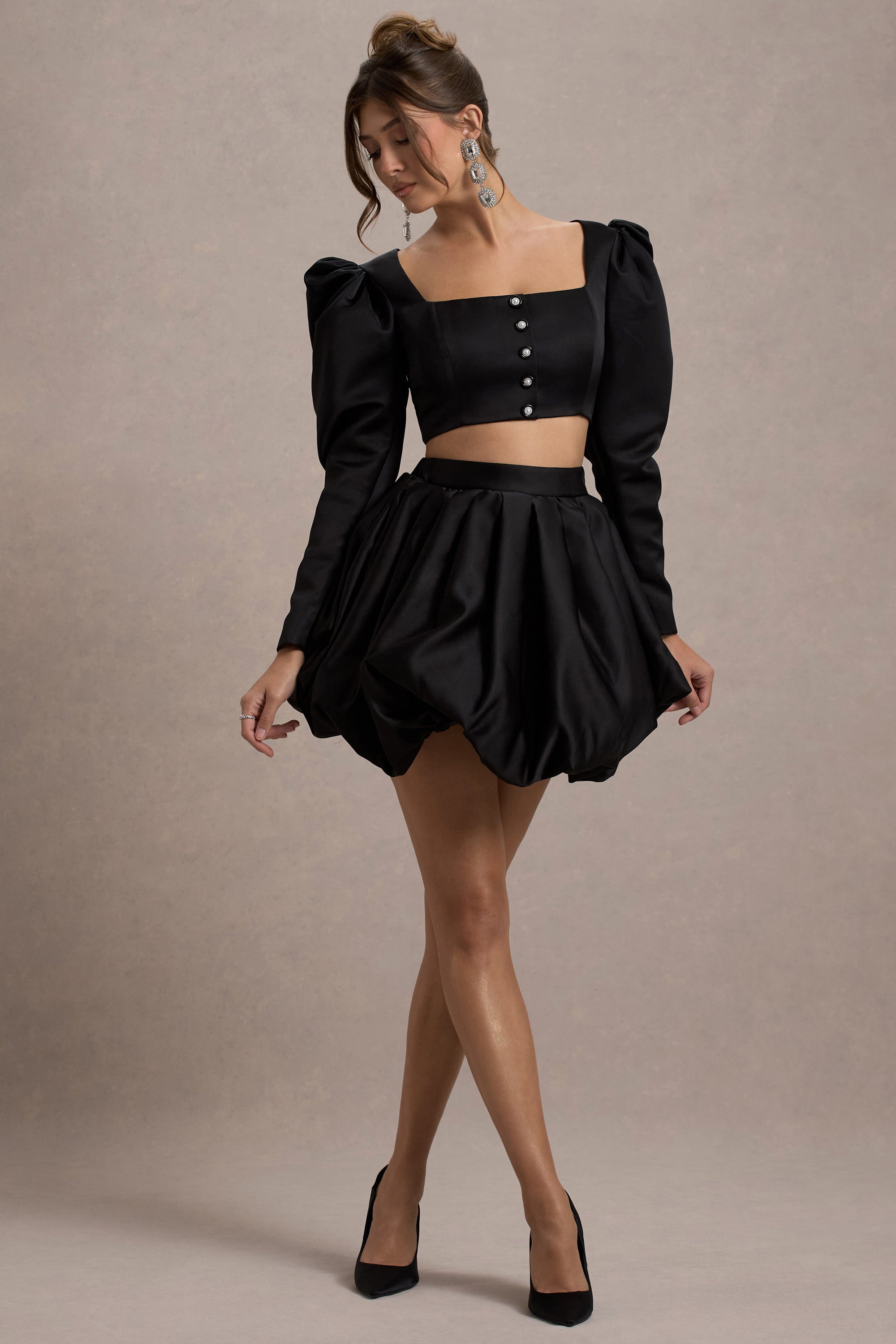 Tosca | Black Satin Bubble Mini Skirt - Club L 