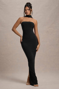 Nobu | Black Bandeau Maxi Dress With Halter-Collar - Club L 