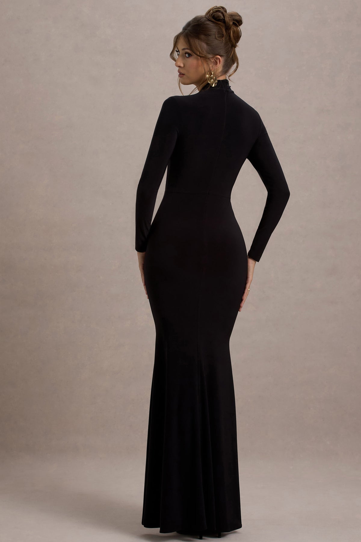 Tova | Black High-Neck Long-Sleeve Maxi Dress - Club L 