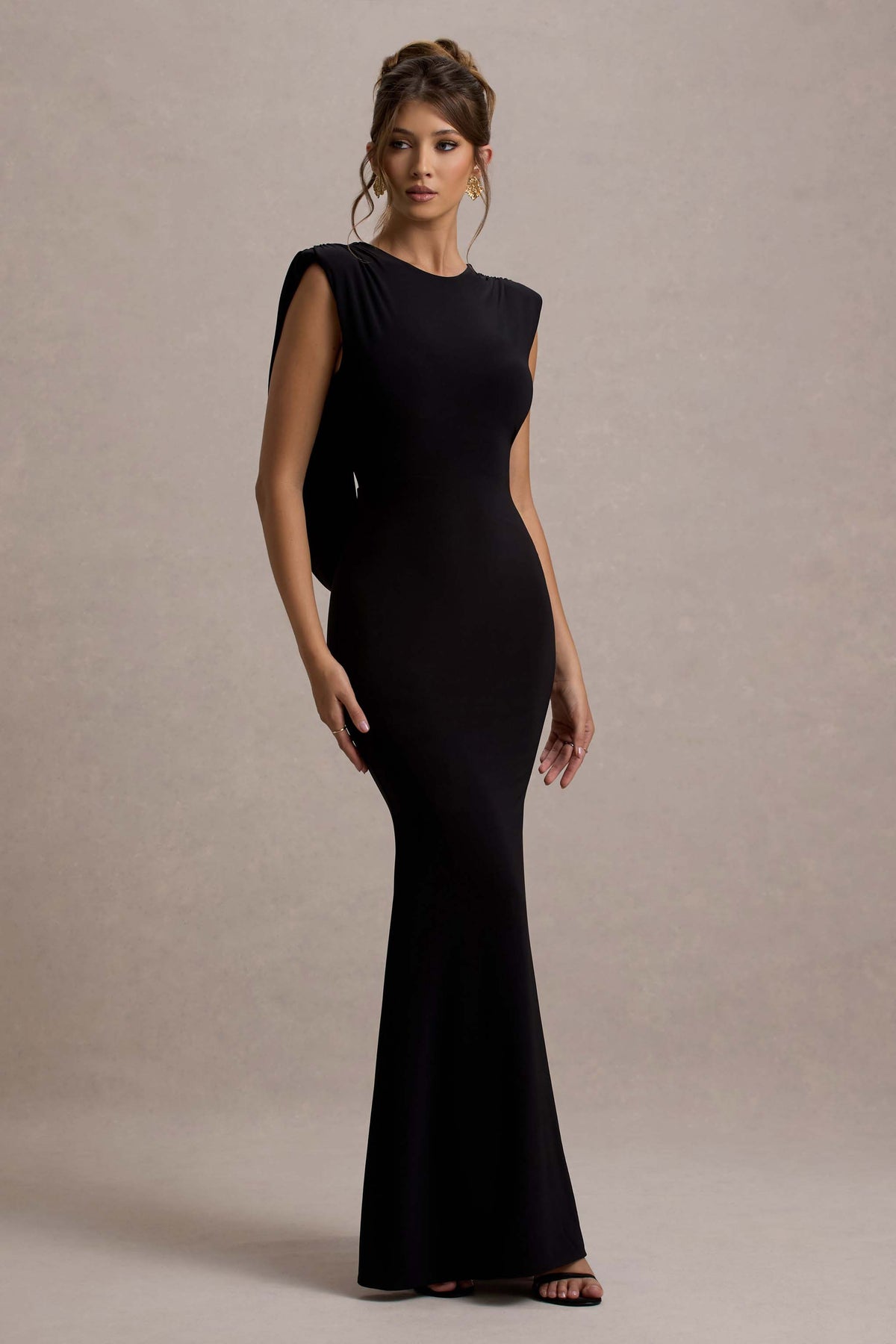 To The Moon Black Cowl-Back Maxi Dress Club L London - UK To The Moon Black Cowl-Back Maxi Dress Club L London - UK