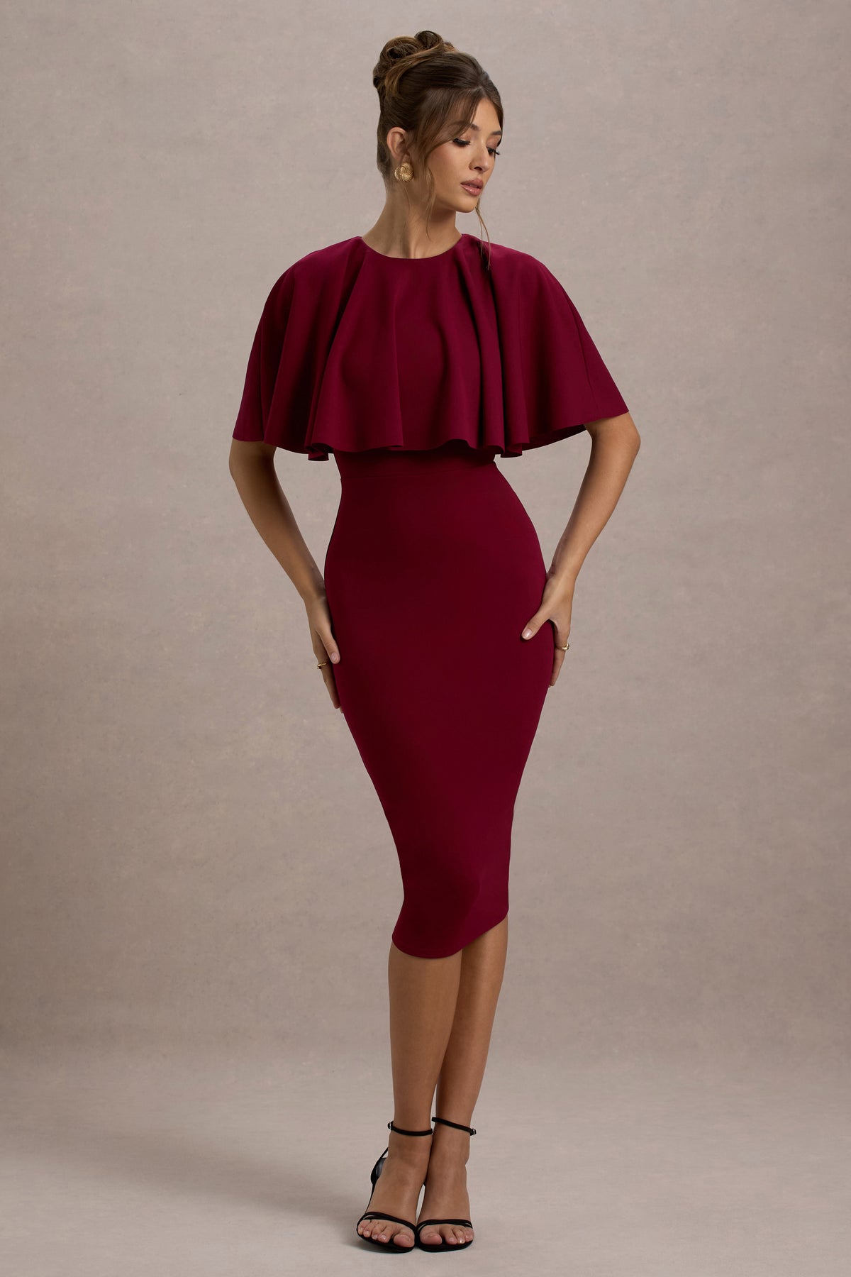 Andorra | Berry Bodycon Cape Midi Dress - Club L 