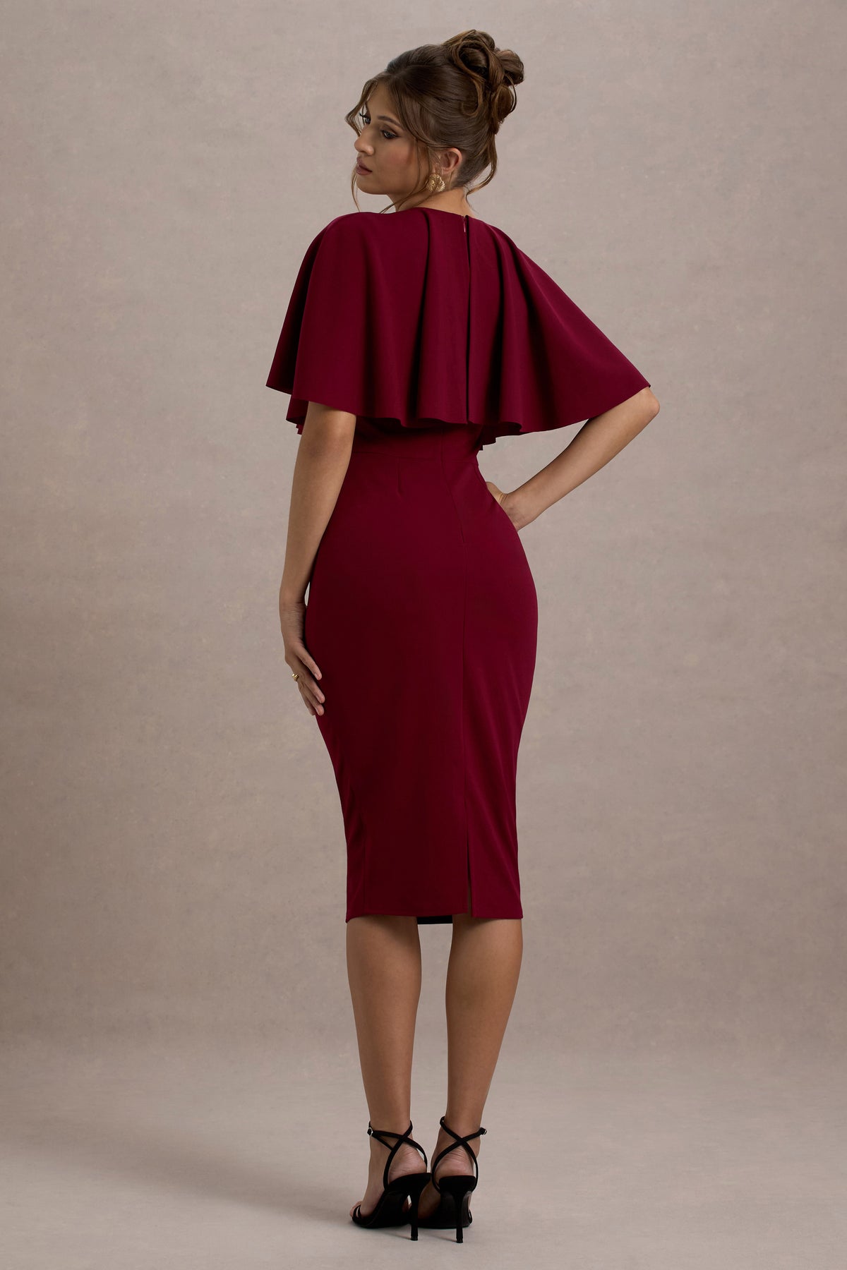 Andorra | Berry Bodycon Cape Midi Dress - Club L 