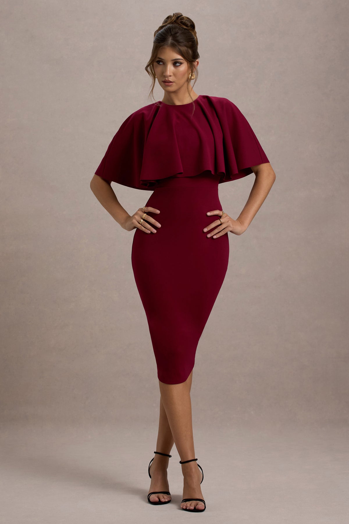 Andorra | Berry Bodycon Cape Midi Dress - Club L 