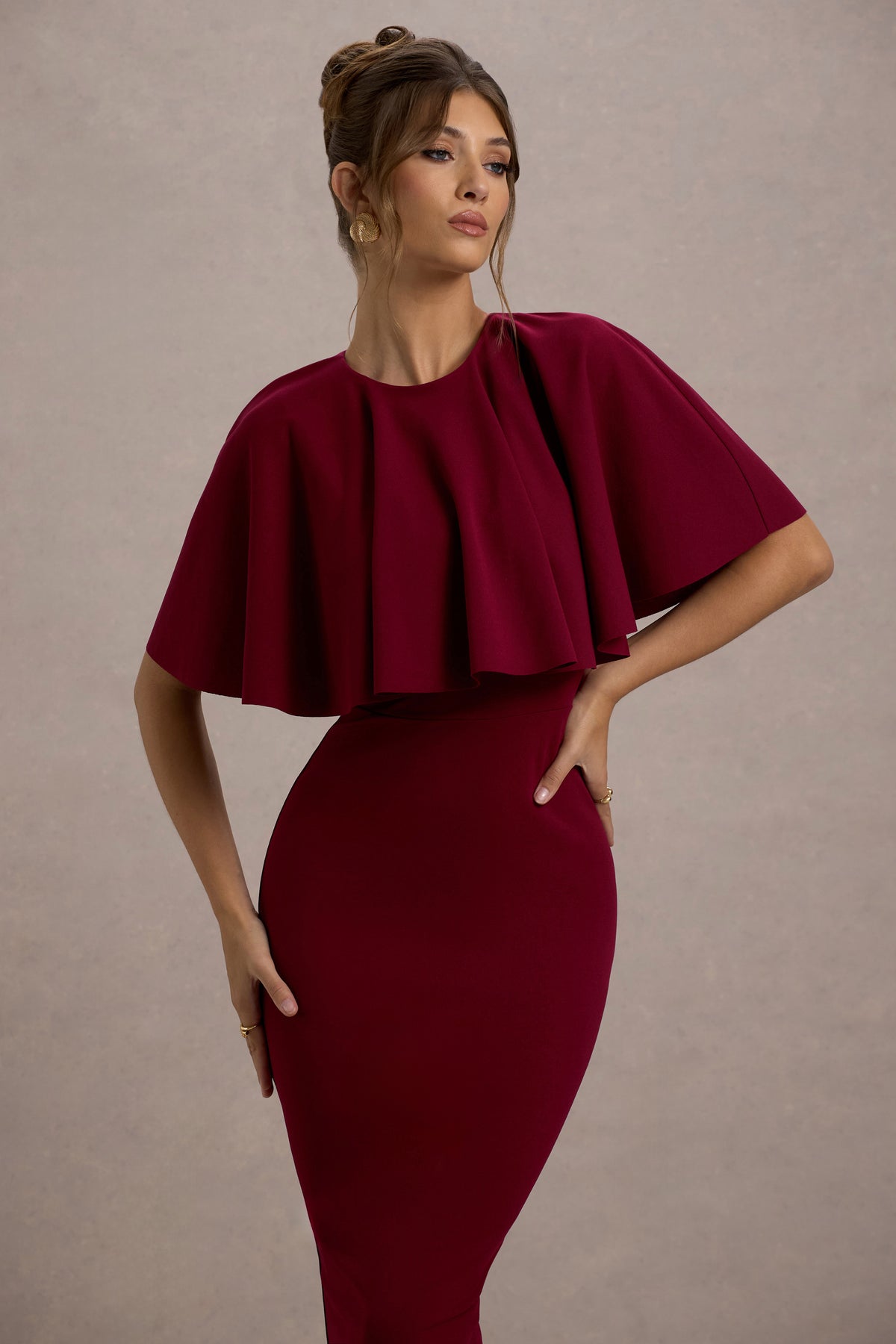 Andorra | Berry Bodycon Cape Midi Dress - Club L 