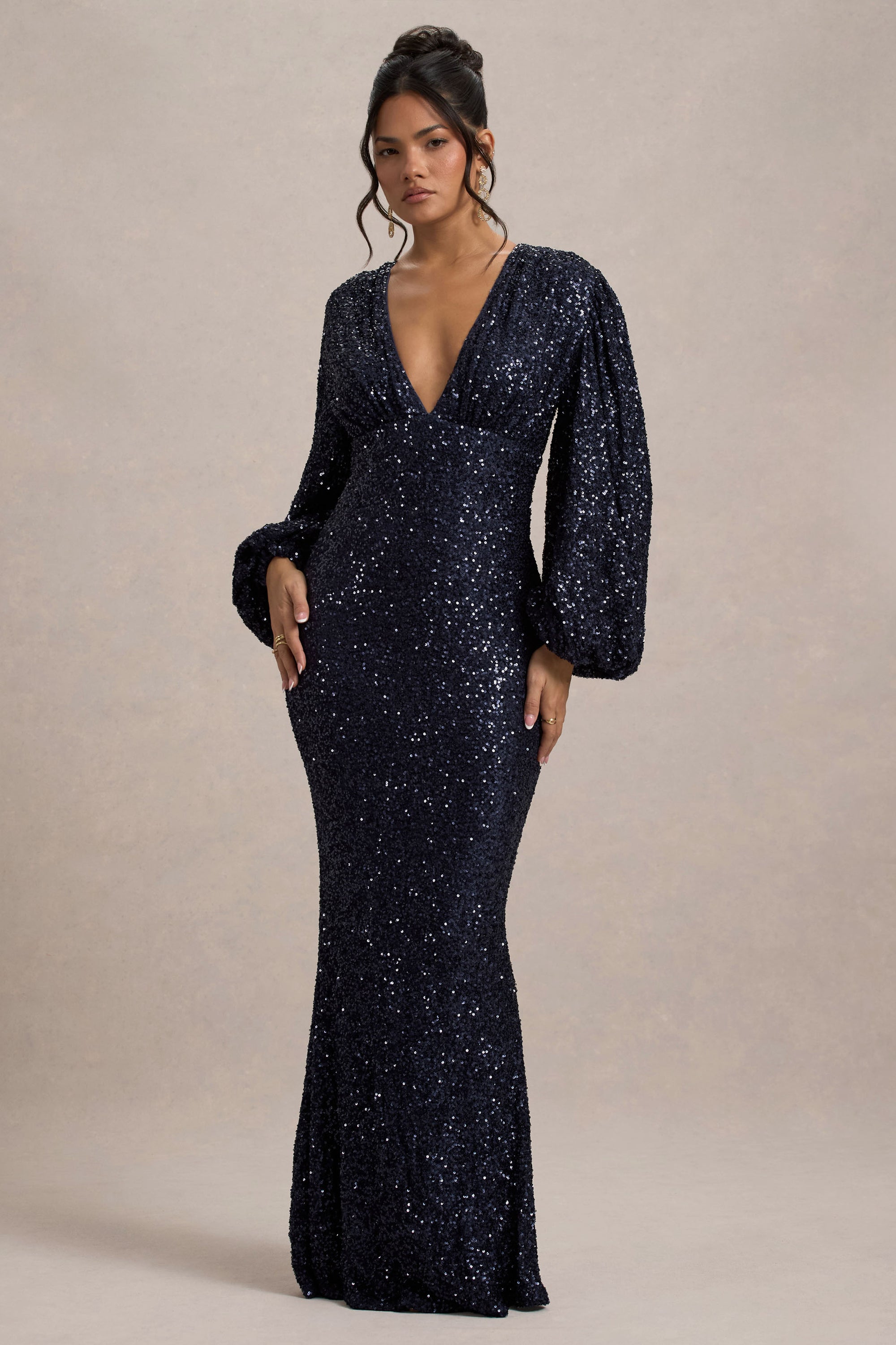 Kaelin Sequin Plunge Neck Maxi Dress