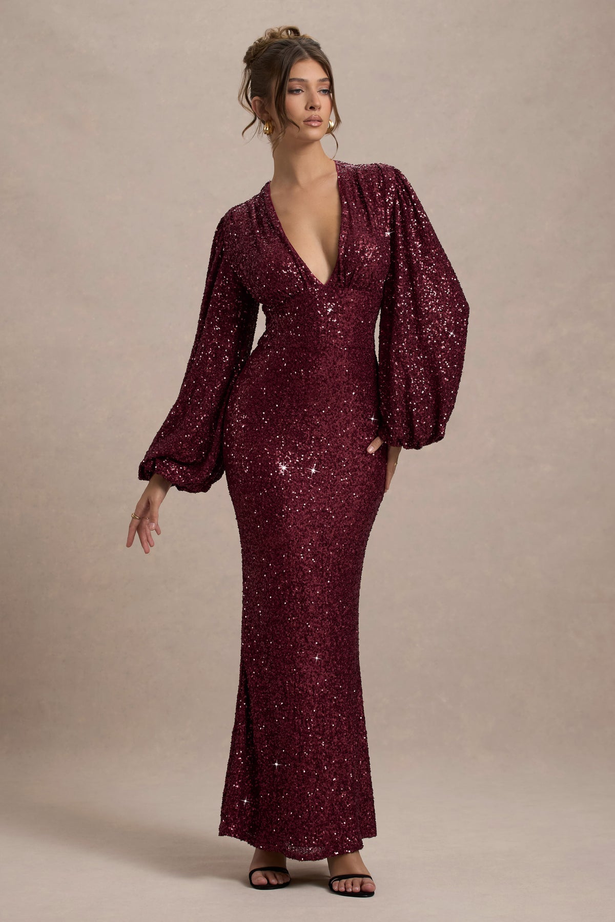 Kaelin Berry Sequin Plunge-Neck Maxi Dress Club L London - UK Kaelin Berry Sequin Plunge-Neck Maxi Dress Club L London - UK