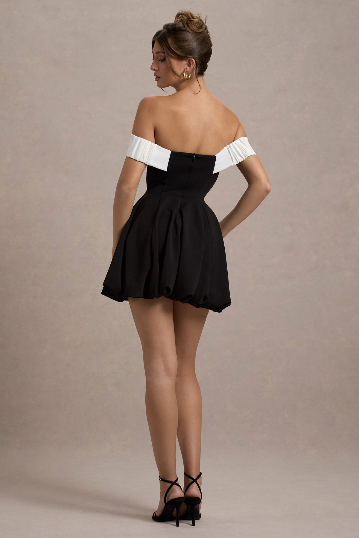 Minimoiselle | Black & White Bow Bardot Mini Dress With Puff-Ball Skirt - Club L 