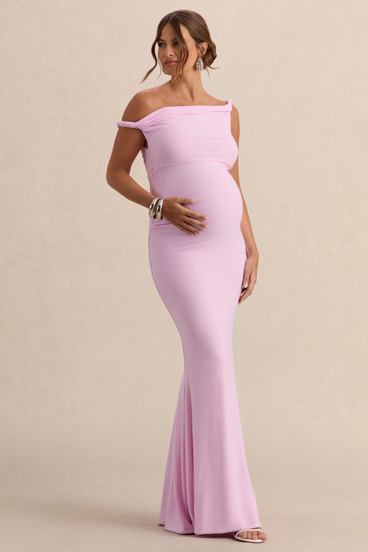Lita Pink Twisted Asymmetric Maternity Maxi Dress Club L London - UK Lita Pink Twisted Asymmetric Maternity Maxi Dress Club L London - UK