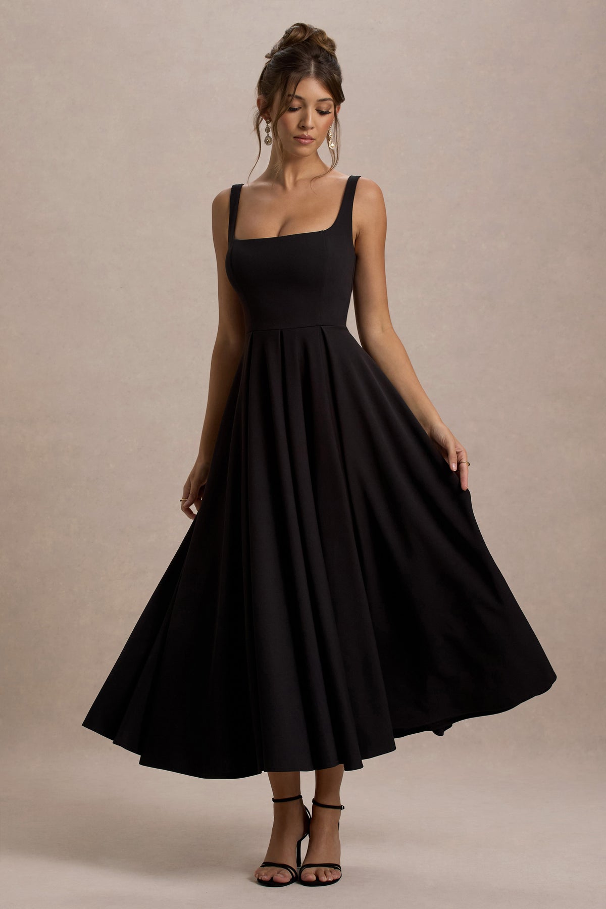 Parina Black Strappy Volume-Hem Midi Dress Club L London - UK Parina Black Strappy Volume-Hem Midi Dress Club L London - UK