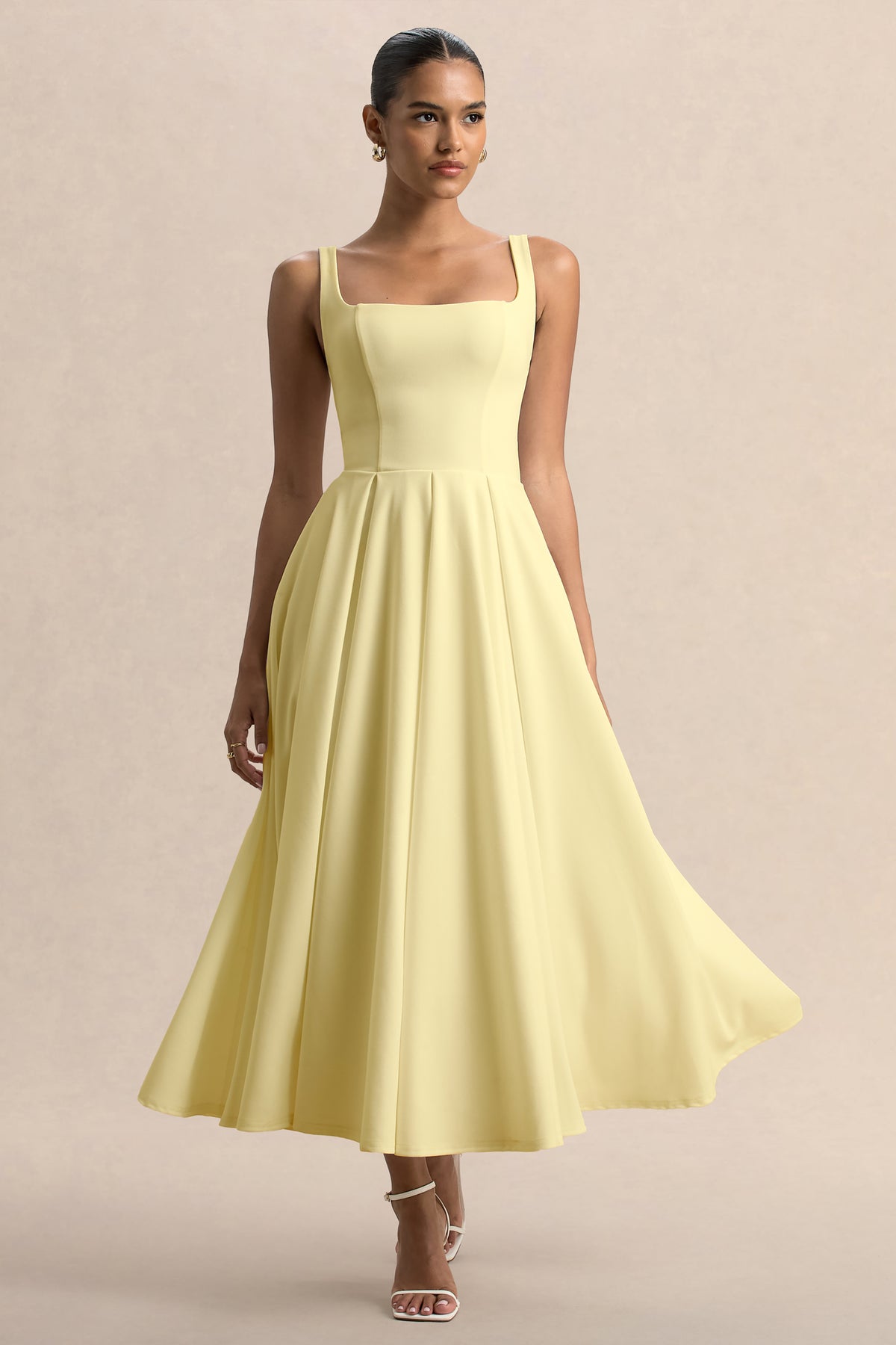 Parina Lemon Strappy Volume-Hem Midi Dress – Club L London - UK