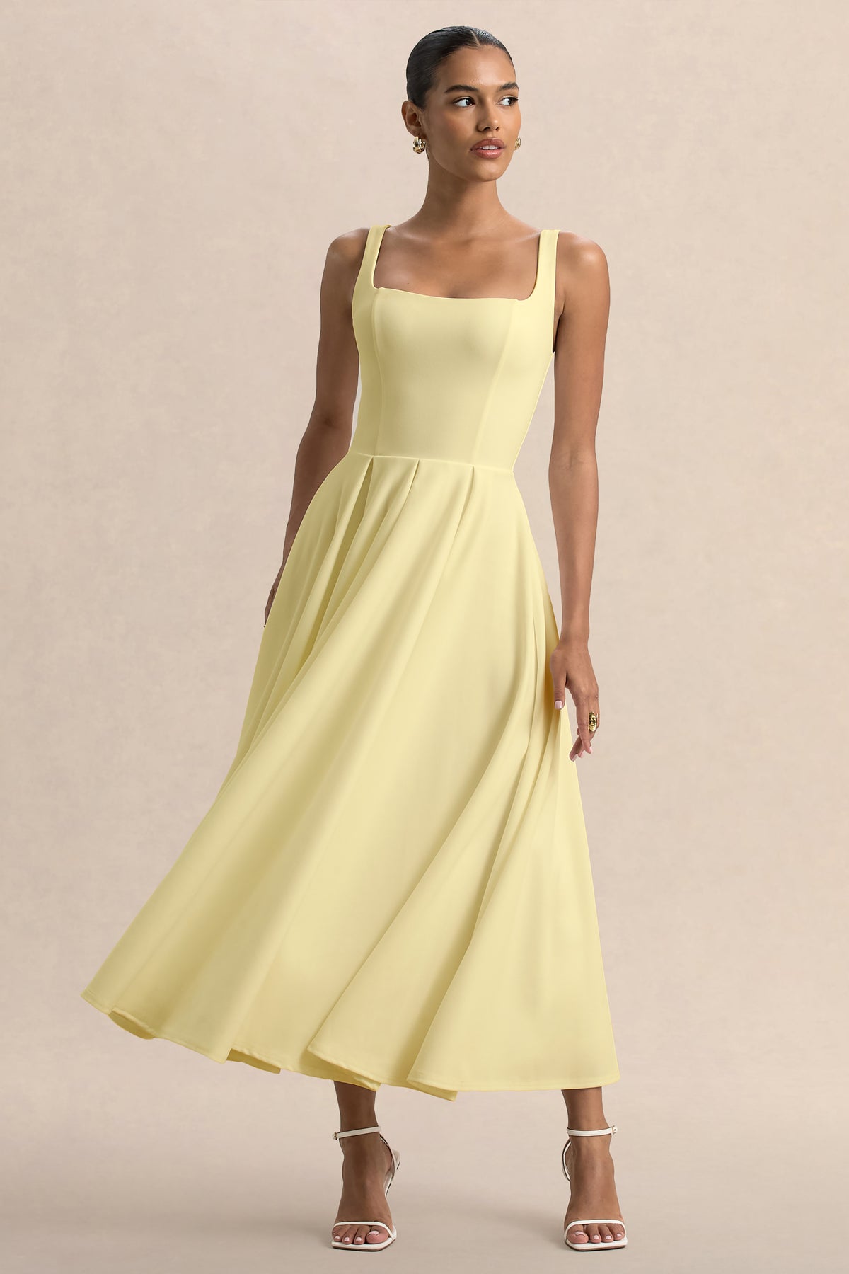 Parina Lemon Strappy Volume-Hem Midi Dress – Club L London - UK