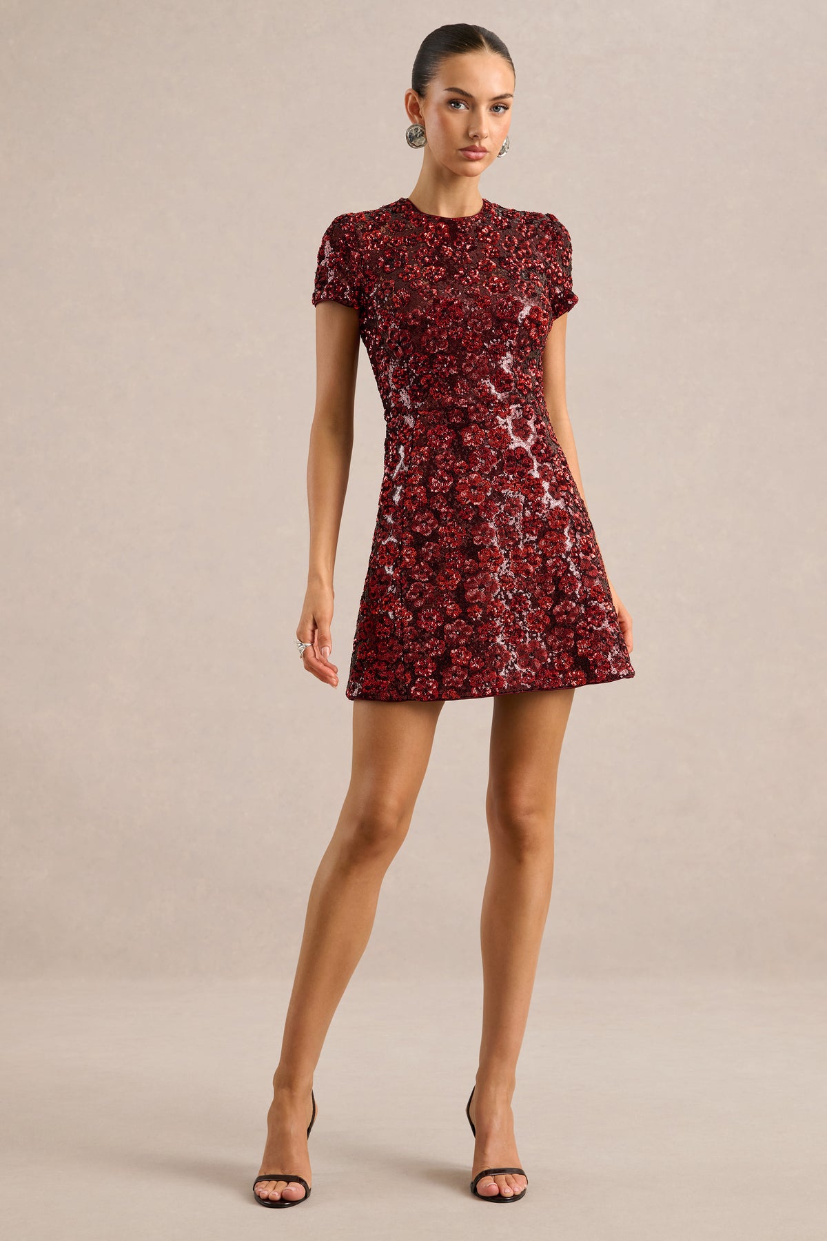 ECM_HR_CL135537100 - Eira _ Red Floral Sequin Round Neck Short Sleeve A-Line Mini Dress0.jpg