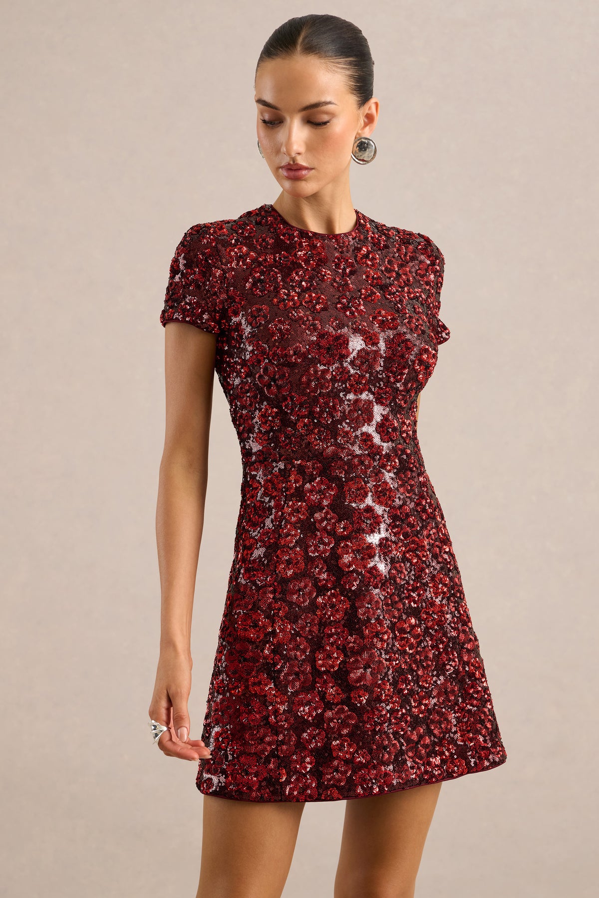 ECM_HR_CL135537100 - Eira _ Red Floral Sequin Round Neck Short Sleeve A-Line Mini Dress2.jpg