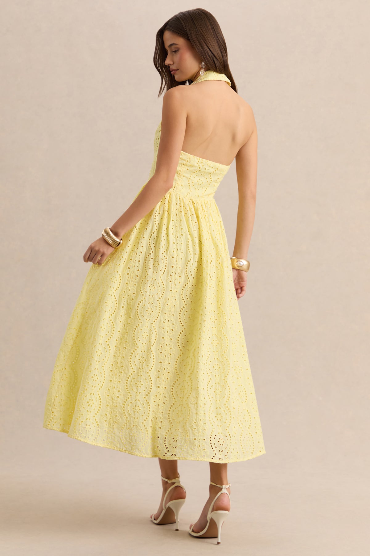 Jezebel Yellow Lace Plunge-Neck Collared Midi Dress – Club L London