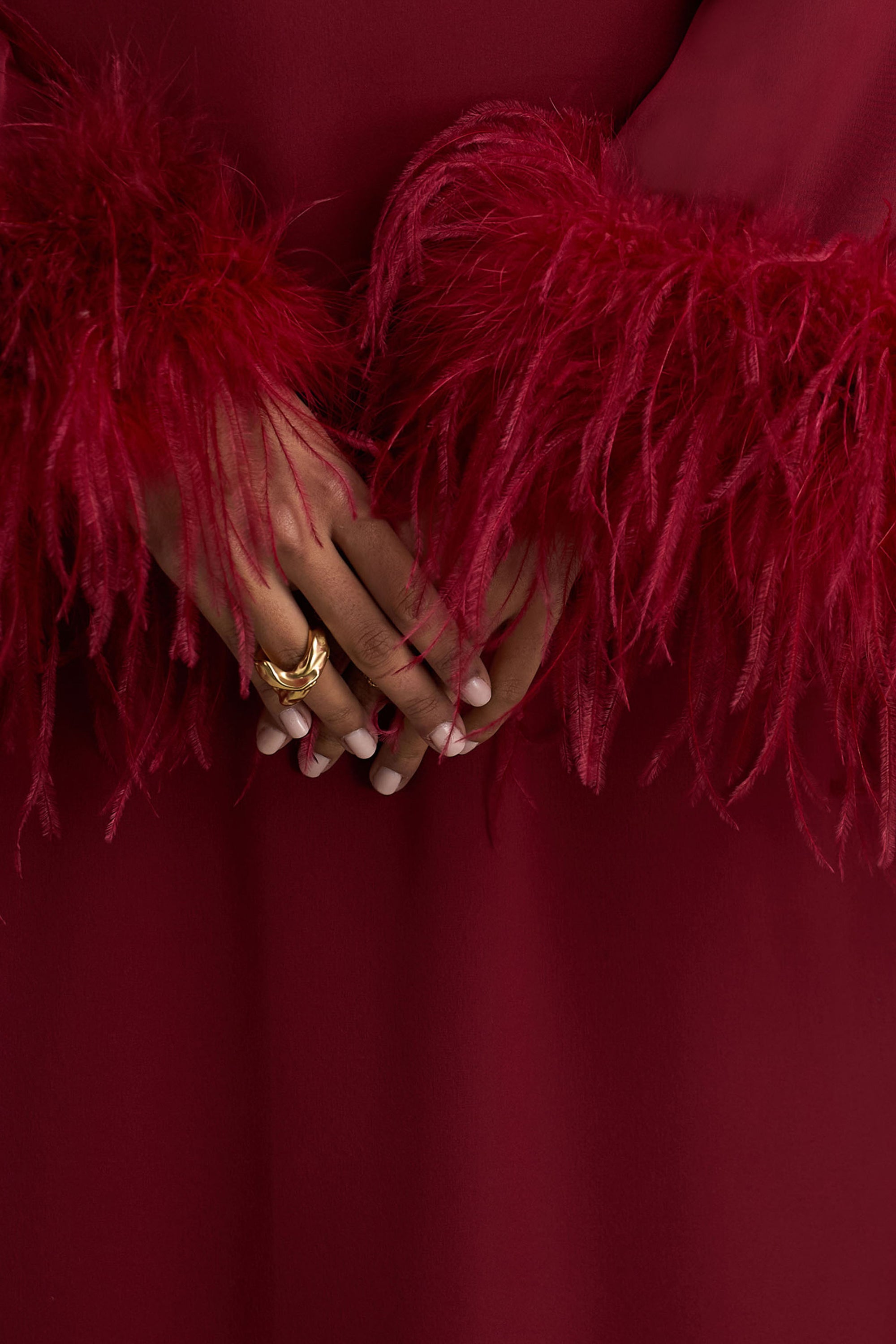 burgundy dress with feather trim Intense defense feather mini dress in Burgundy