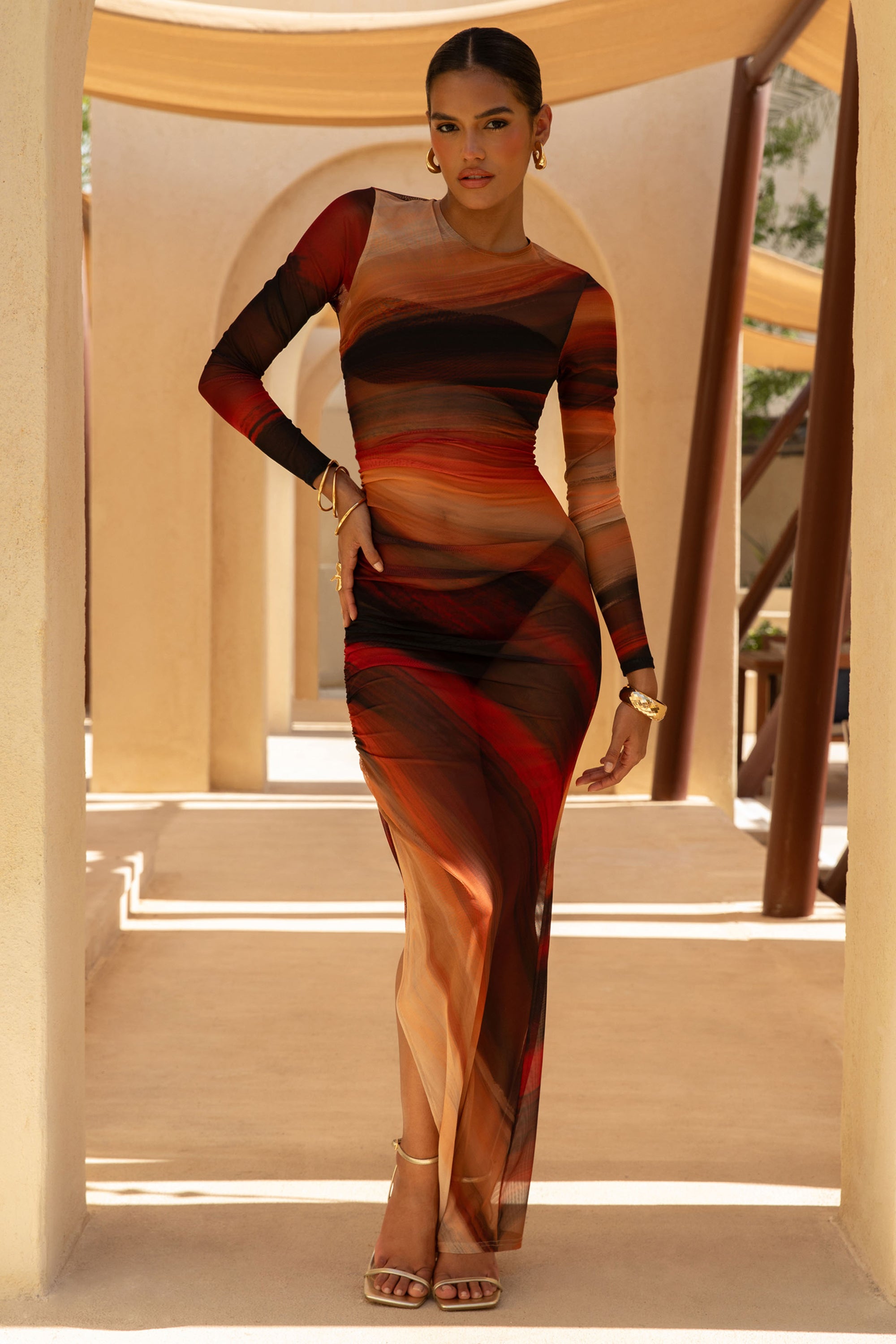 long sleeve ombre bodycon dress Barzilio | Ombre Long-Sleeve Bodycon Maxi Dress – Club L London