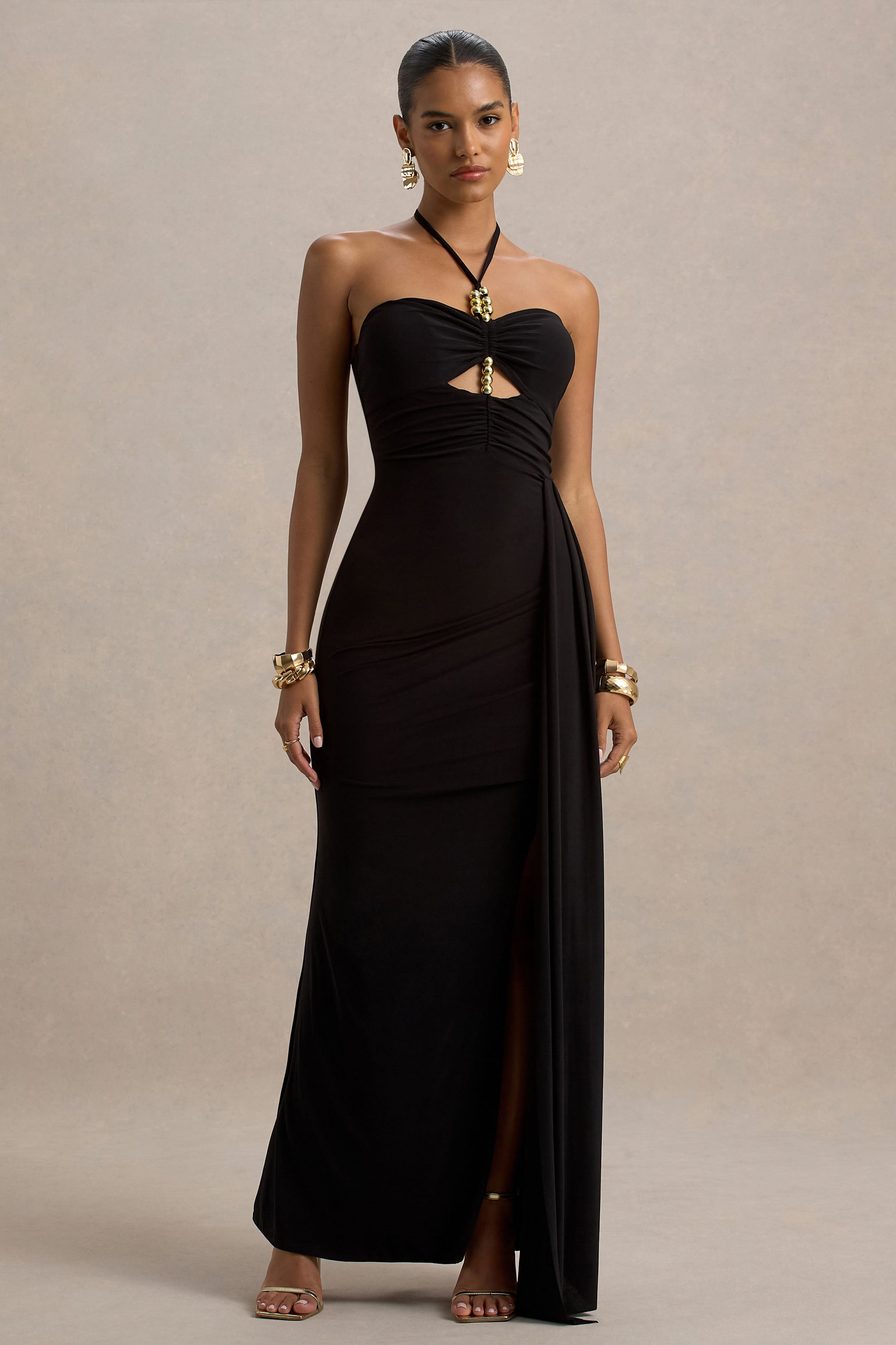 Mohito | Black Halter-Neck Cut-Out Maxi Dress With Split – Club L