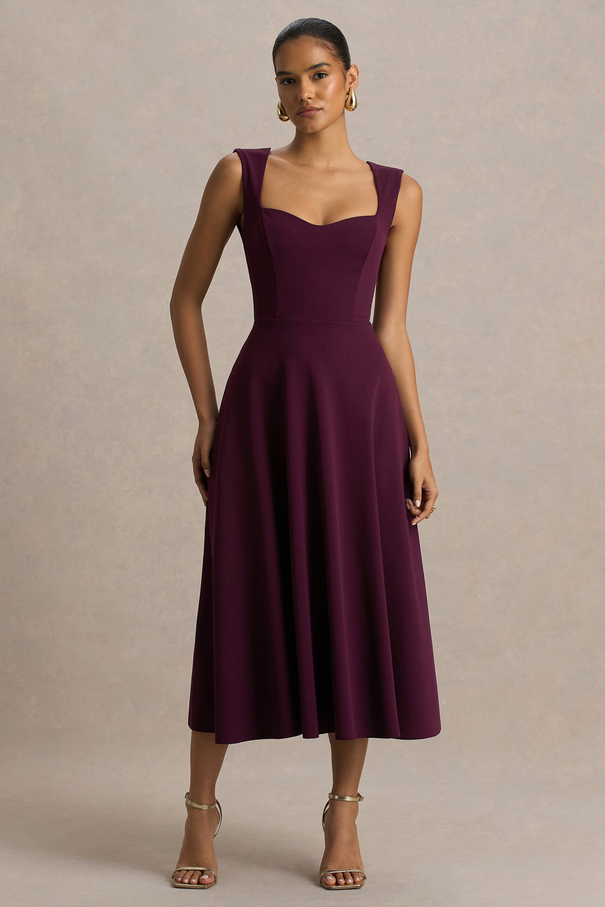 Andromeda Burgundy Sweetheart-Neck Midi Dress Club L London - UK Andromeda Burgundy Sweetheart-Neck Midi Dress Club L London - UK
