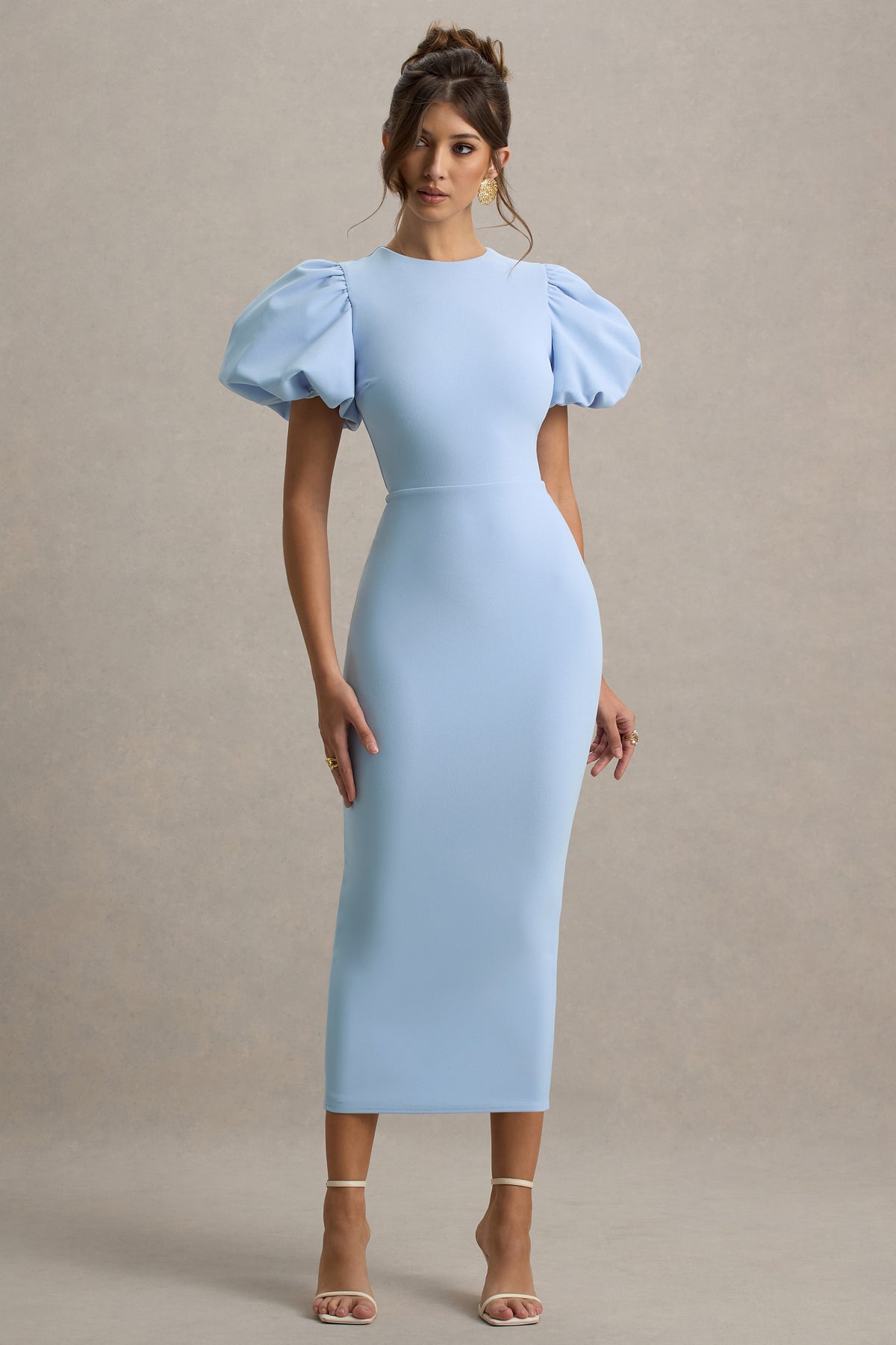Dakota Powder Blue Puff-Sleeve Midi Dress Club L London - UK Dakota Powder Blue Puff-Sleeve Midi Dress Club L London - UK