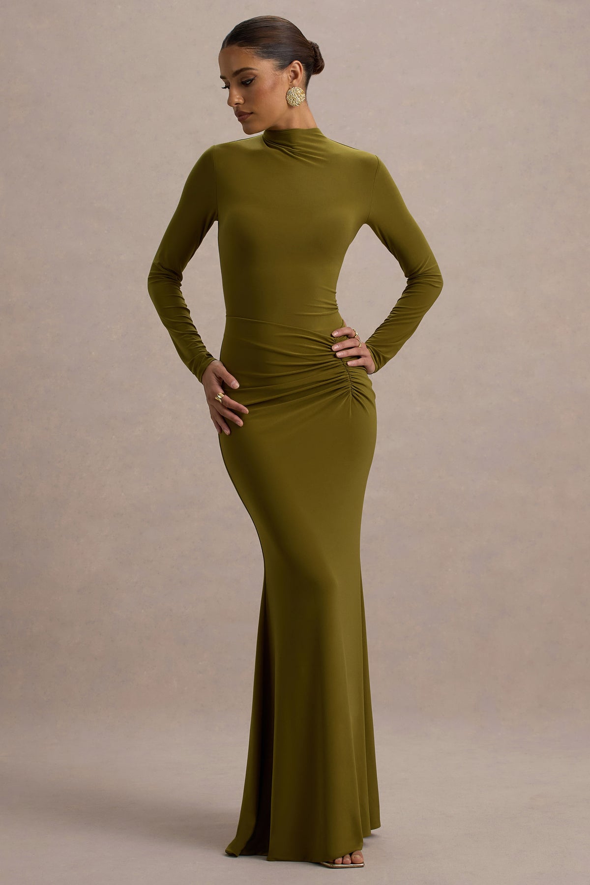 Reid Green Long-Sleeve Gathered Maxi Dress Club L London - UK Reid Green Long-Sleeve Gathered Maxi Dress Club L London - UK