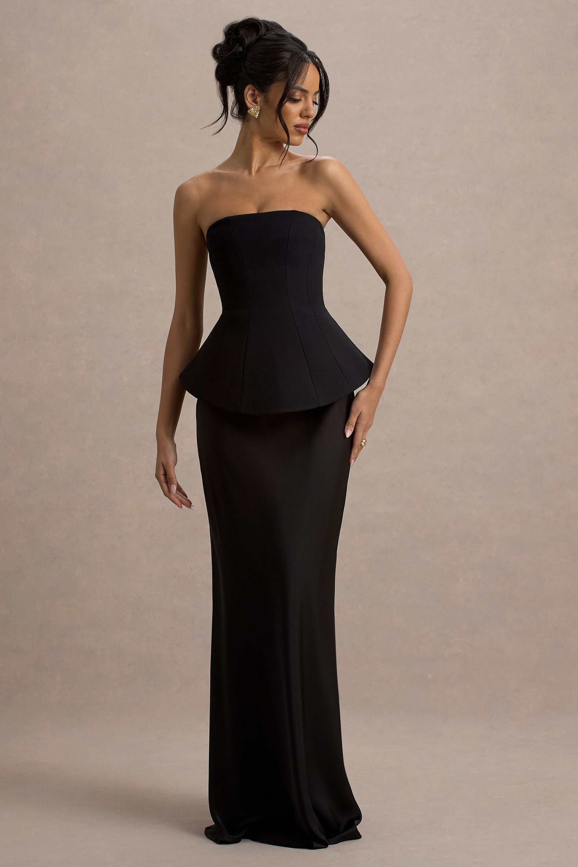 Ohio | Black Strapless Corset Maxi Dress – Club L London