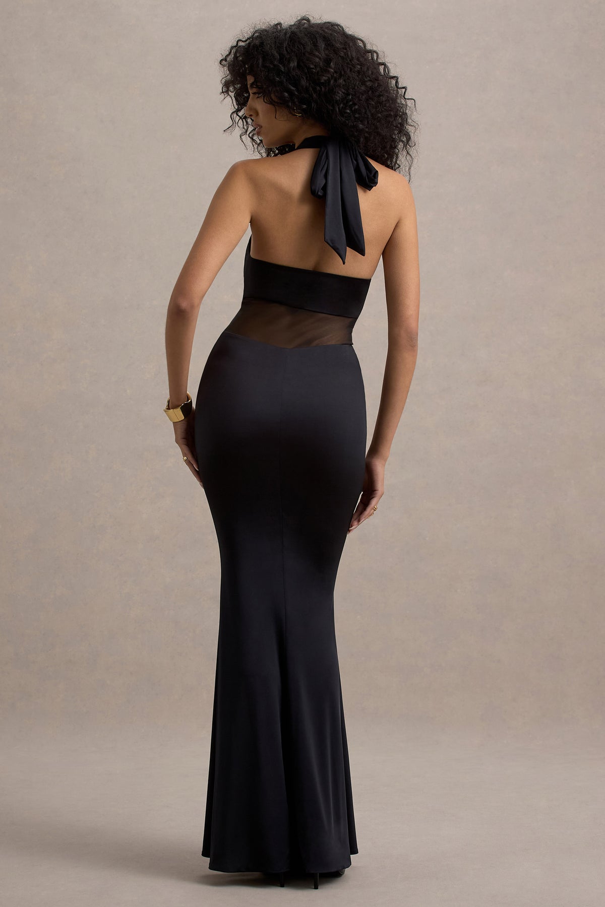 Amazonie Black Plunge-Neck Twisted Maxi Dress With Mesh Panels Club L London - UK Amazonie Black Plunge-Neck Twisted Maxi Dress With Mesh Panels Club L London - UK