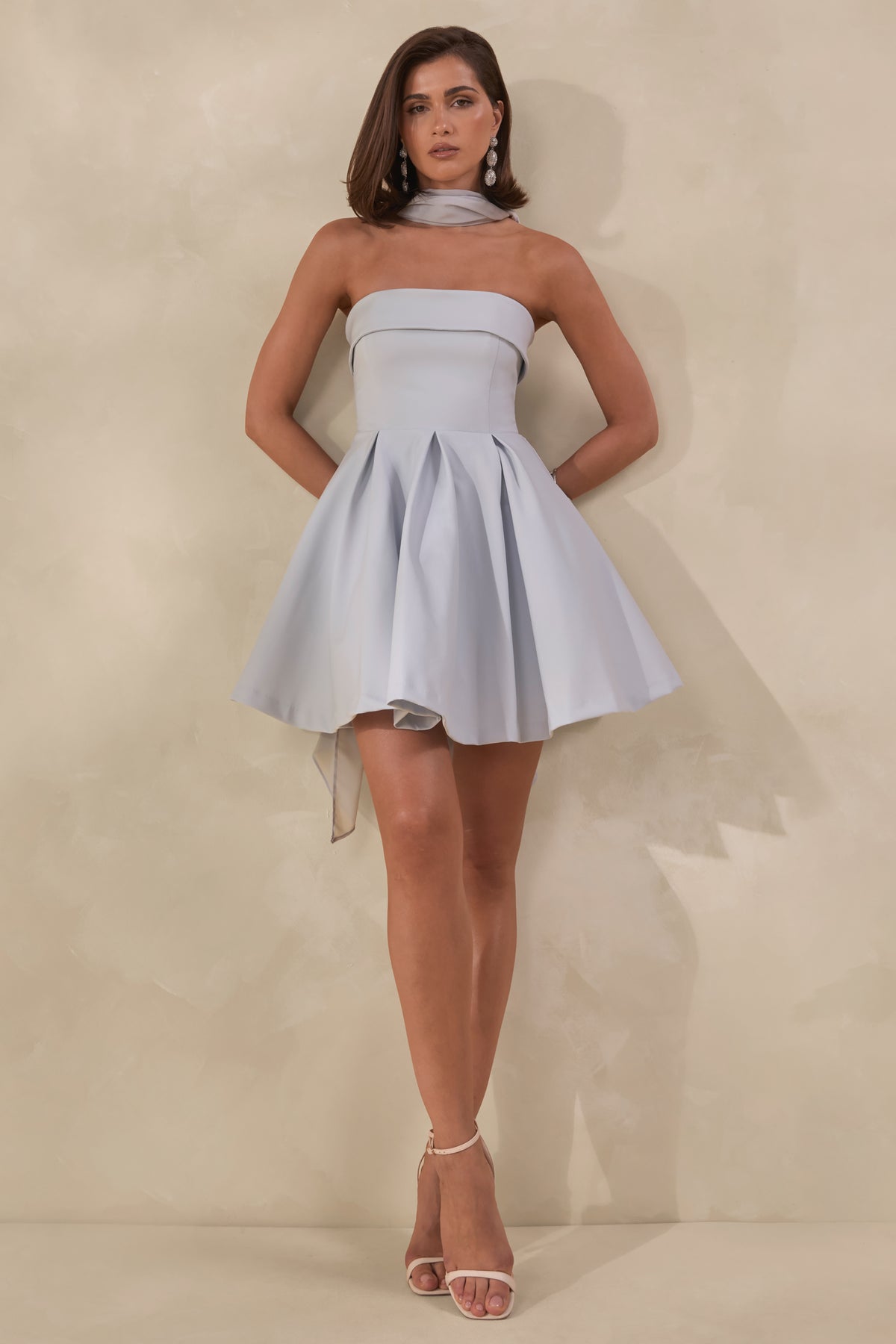 Bruna Powder Blue Bandeau Skater Mini Dress Club L London - UK Bruna Powder Blue Bandeau Skater Mini Dress Club L London - UK