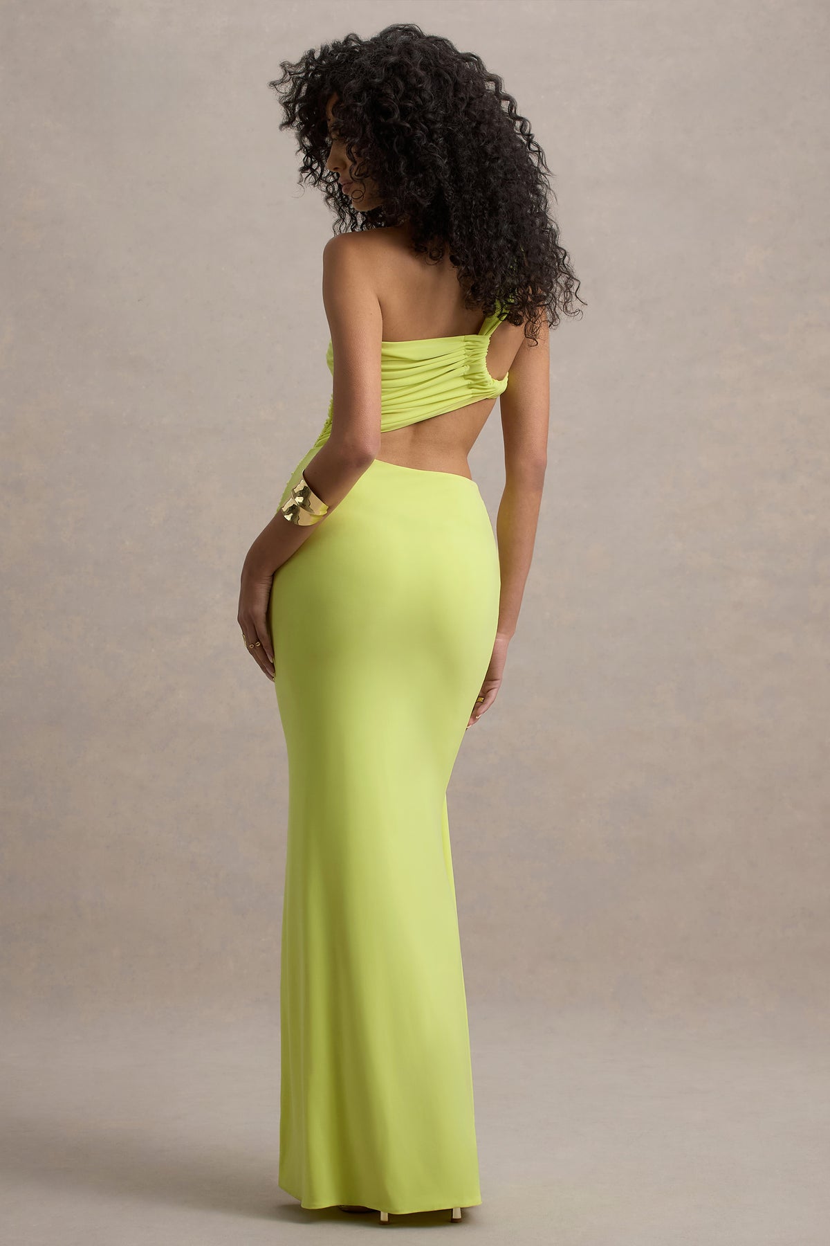 Giovanna Lime Green Asymmetric Maxi Dress With Wrap Skirt – Club L London