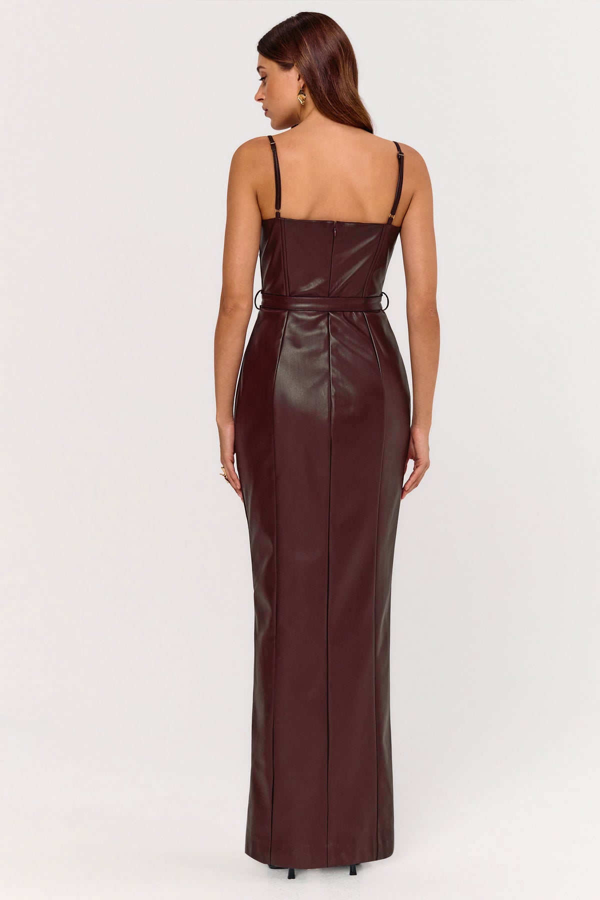 Lila Burgundy Faux Leather Plunge-Neck Maxi Dress With Split Club L London - UK Lila Burgundy Faux Leather Plunge-Neck Maxi Dress With Split Club L London - UK