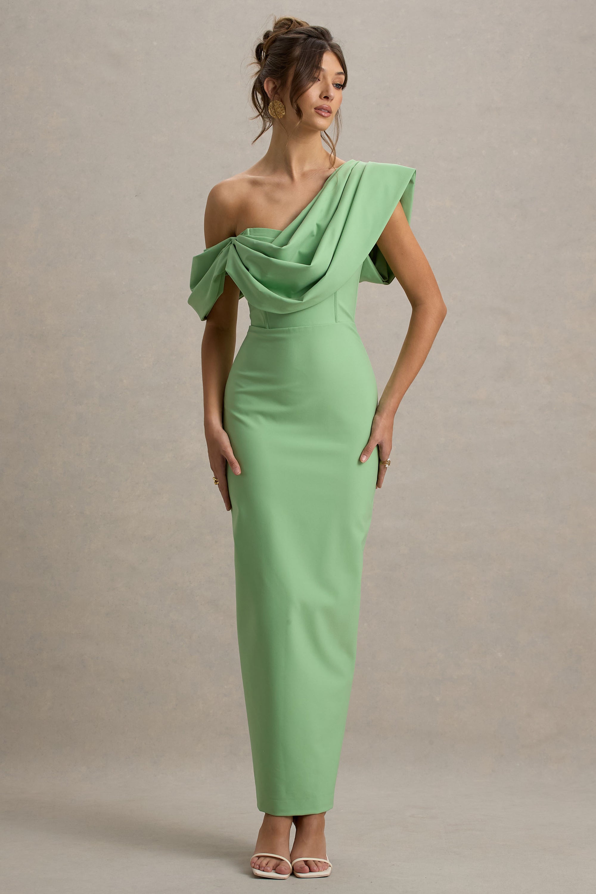 club london green dress Nala | Asymmetric Maxi With Split Designed in a soft green shade of our dual Buy Club L London Green