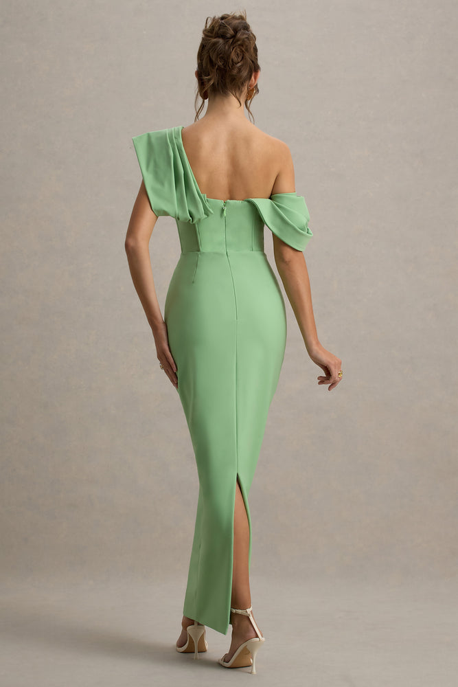 Angelina Green Draped Shoulder Maxi Dress – Club L London