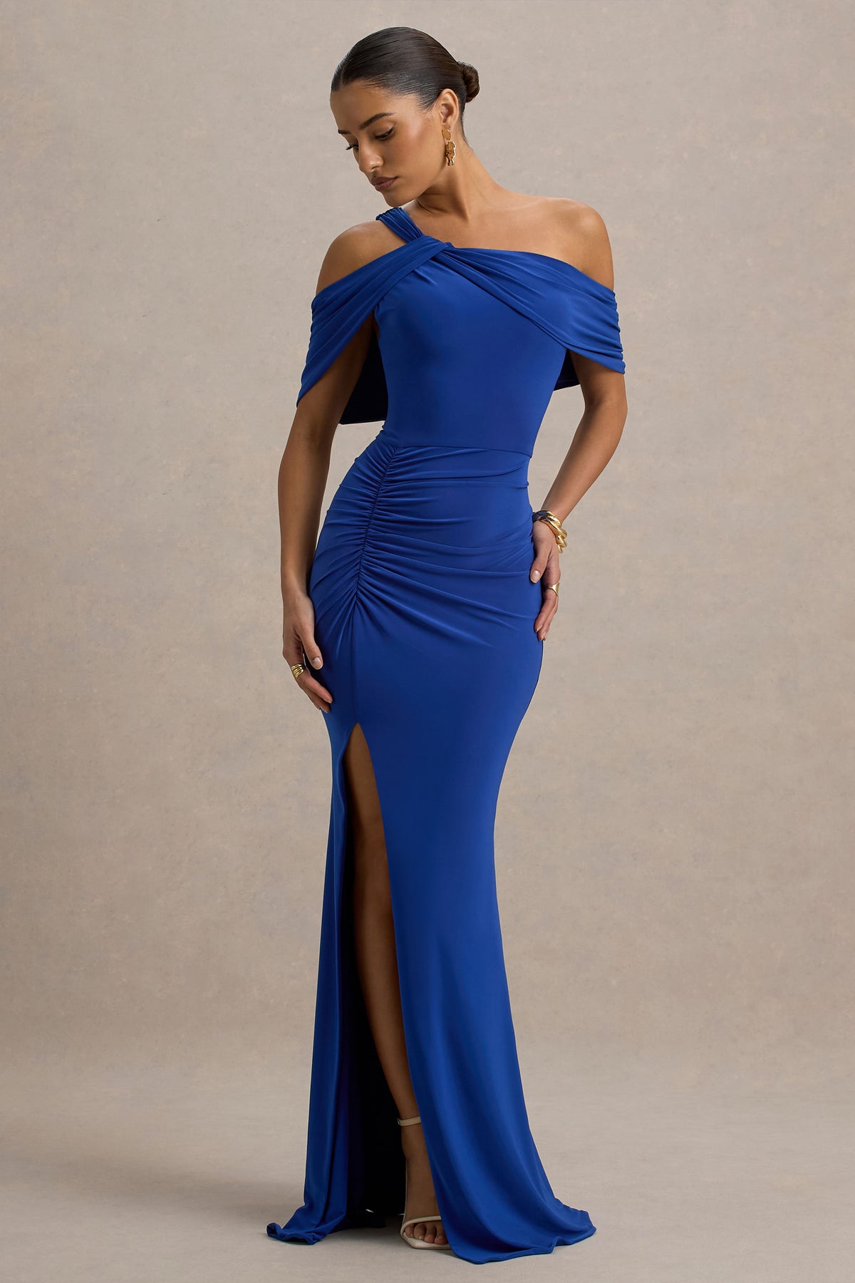 Nala Blue Asymmetric Maxi Dress With Split Club L London - UK Nala Blue Asymmetric Maxi Dress With Split Club L London - UK