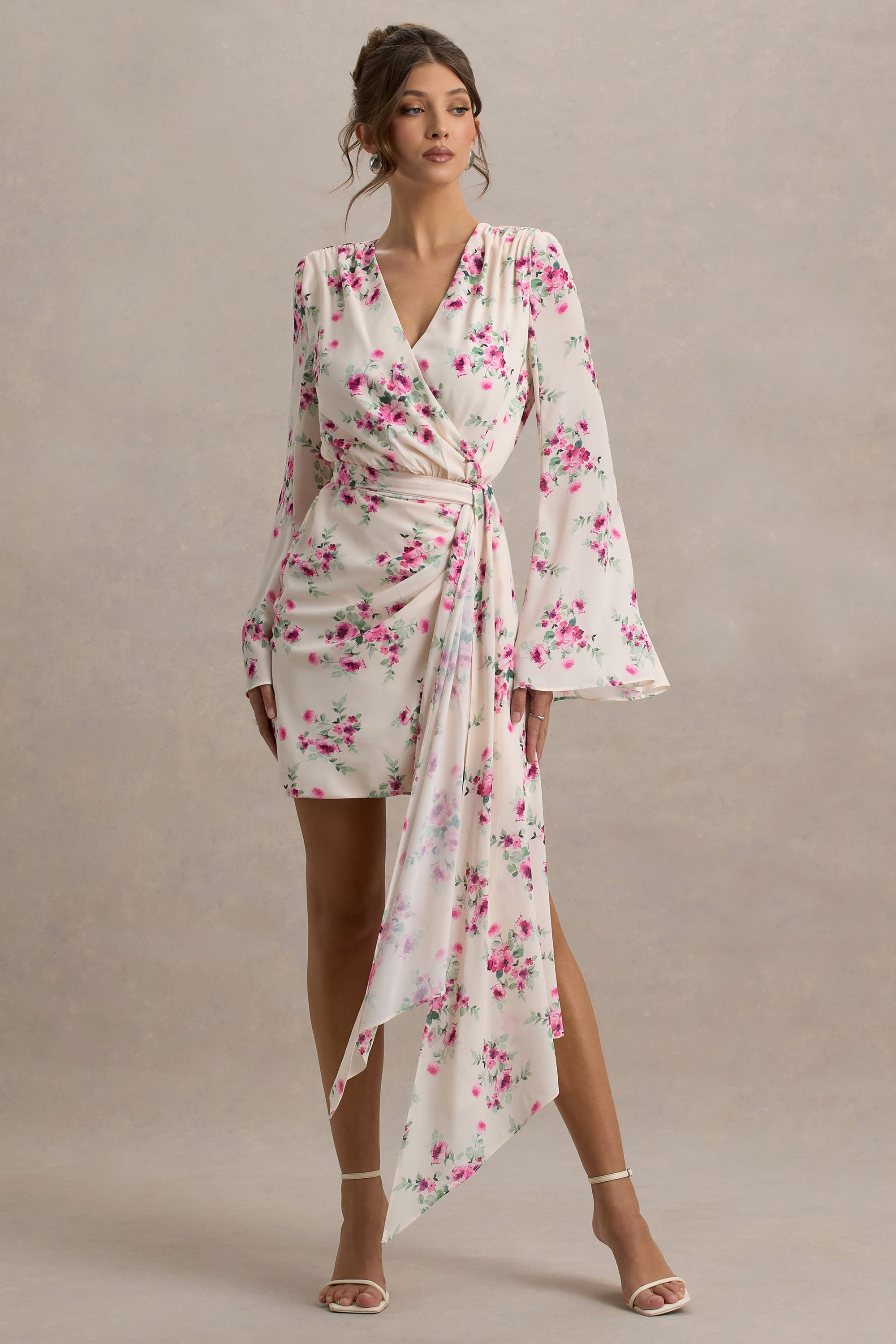 floral print long sleeve wrap dress Purple Floral Print Long Sleeve Wrap Maxi Dress | Womens | Medium (Available in XXS, XS, S, L) | 100% Polyester