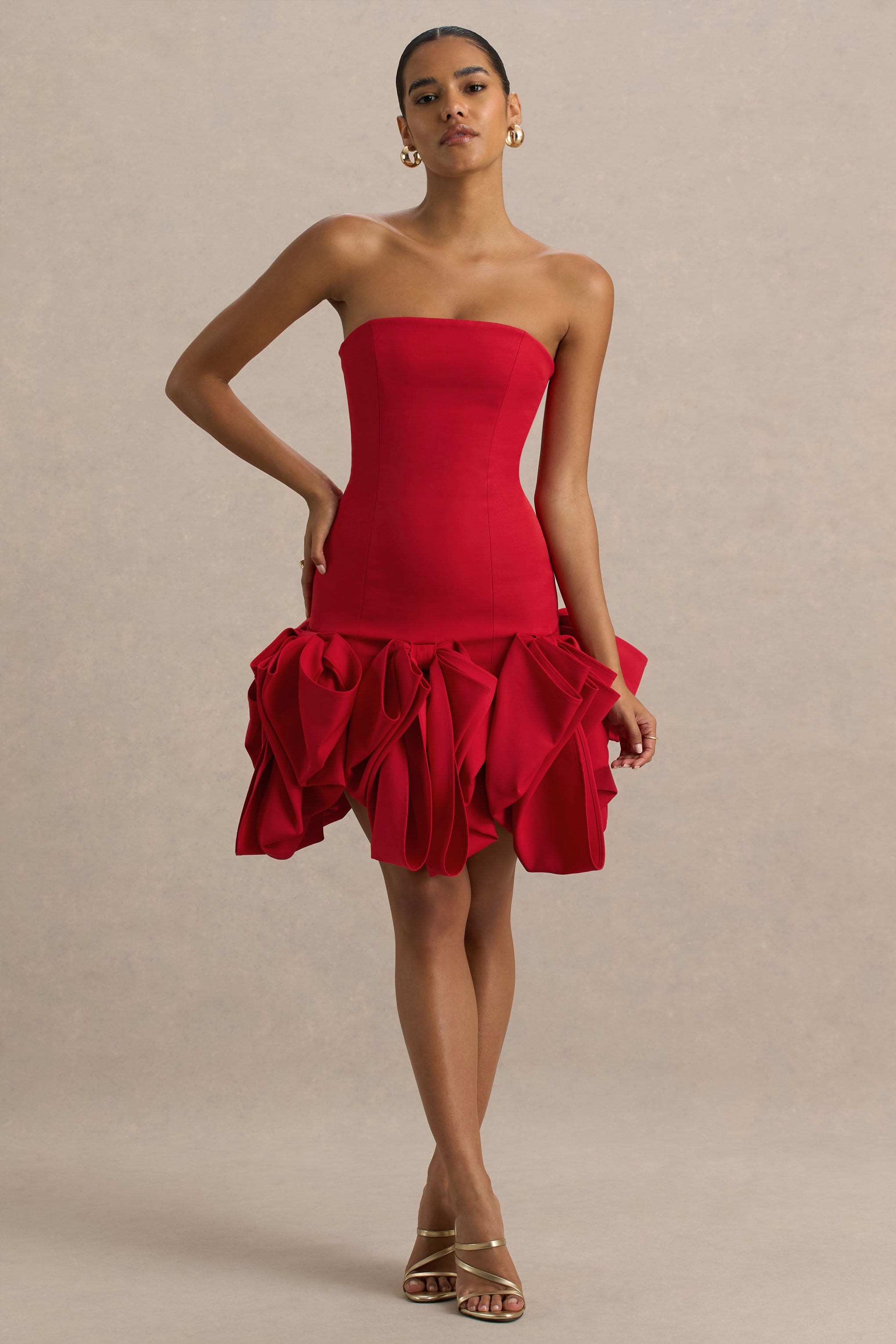 Erica | Red Ruffle Puffball Mini Dress – Club L London - UK